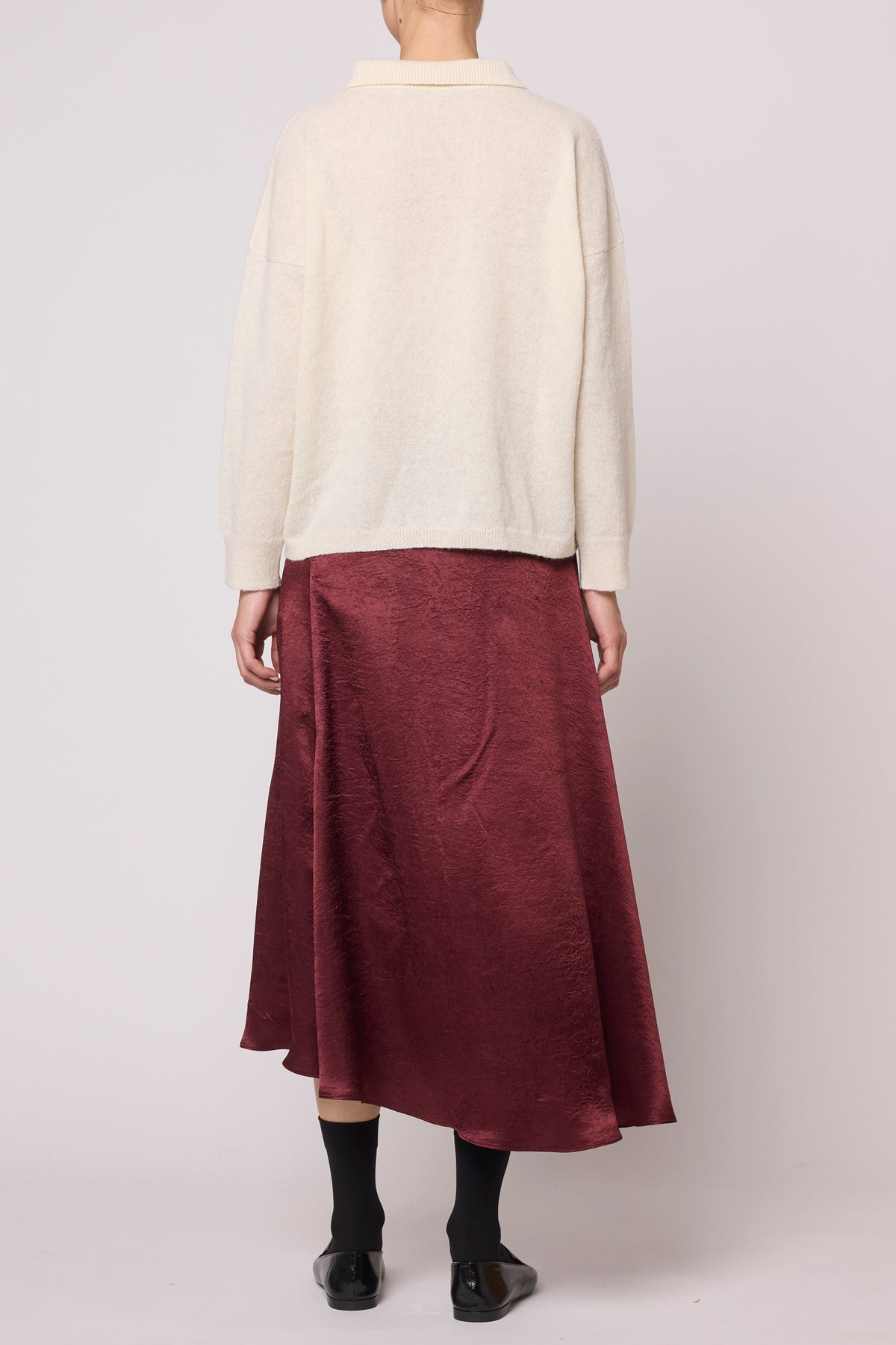 Margaux Skirt in Crinkled Satin - Burgundy