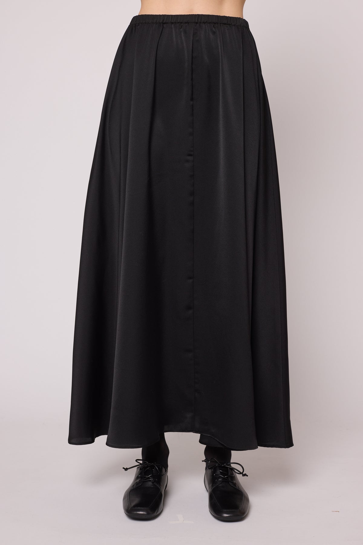 Madison Long Skirt in Matte Sheen Satin - Black