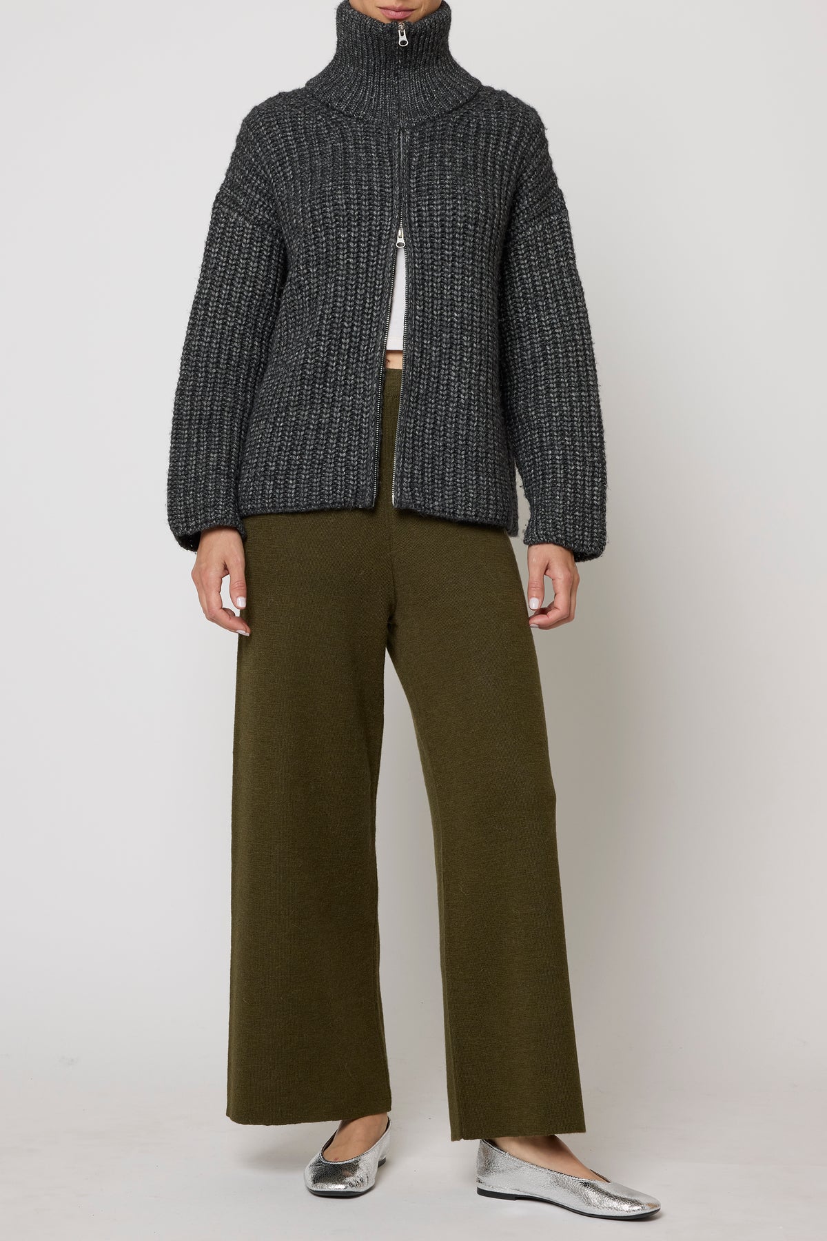 Rib Zip-up Cardigan in Alpaca Pima Blend - Charcoal