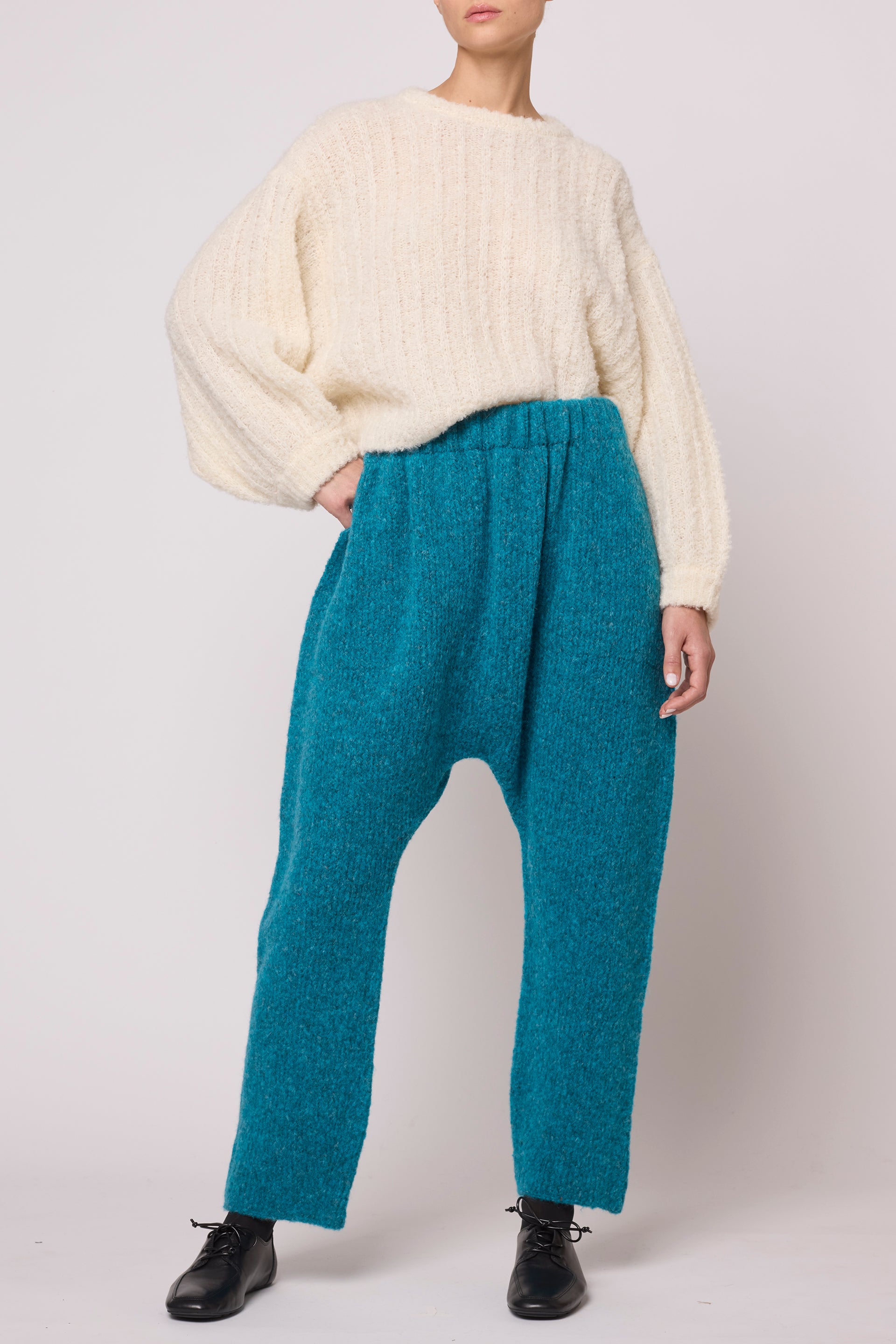 Plush Airy Balloon Sleeve Sweater in Bouclé Alpaca - Cream