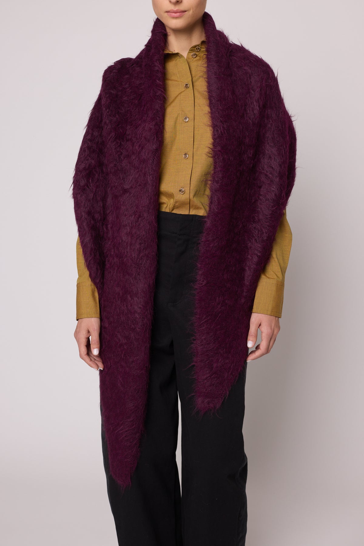 Triangle Scarf in Brushed Suri Alpaca - Burgundy