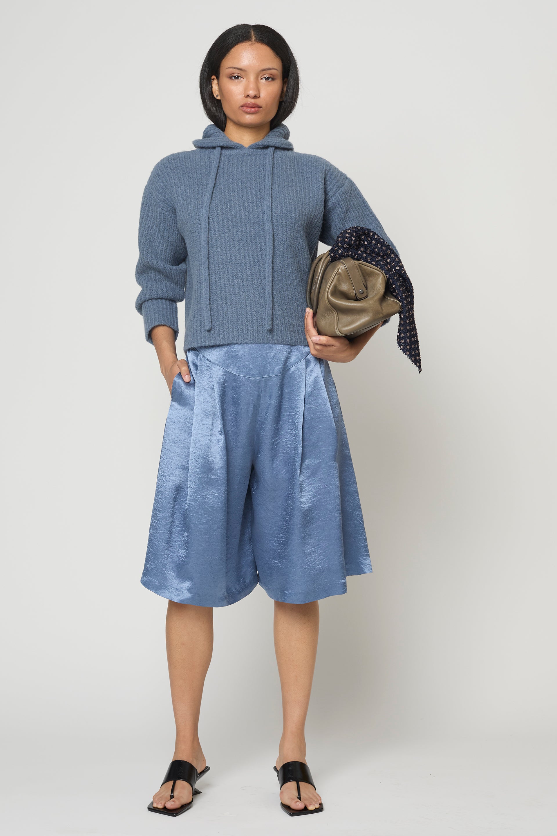 Long Shorts in Crinkled Satin