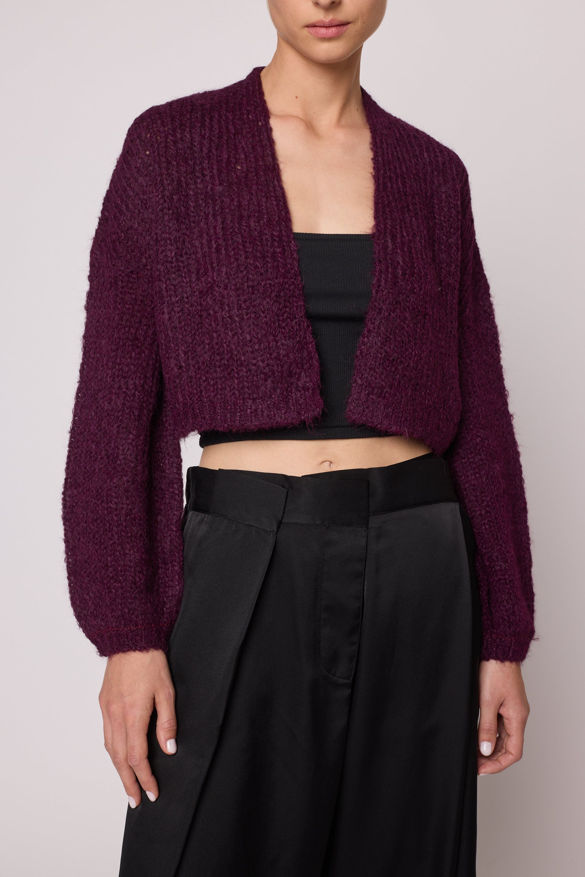Super Crop Cora Cardigan in Suri Alpaca - Deep Orchid