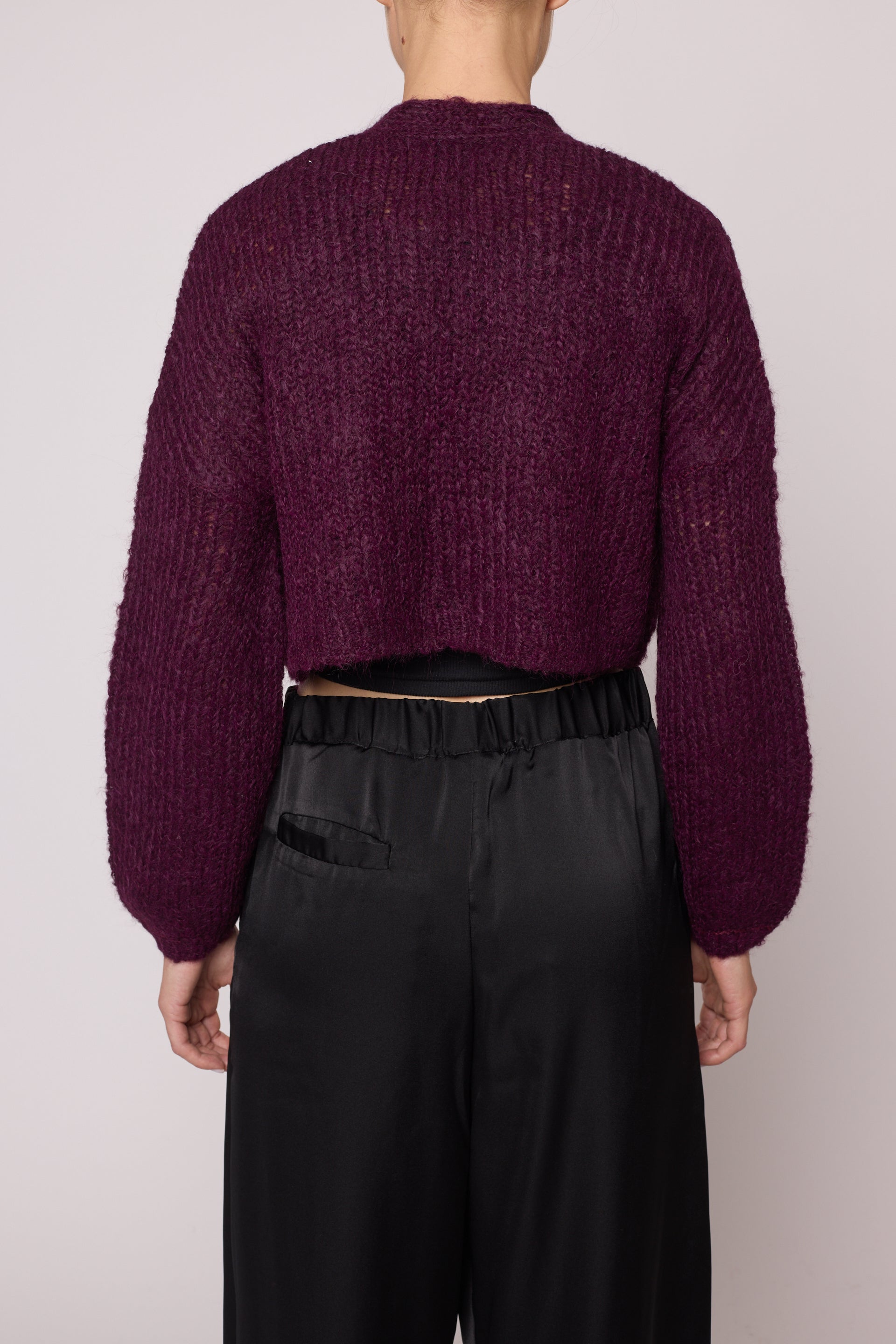 Super Crop Cora Cardigan in Suri Alpaca - Deep Orchid