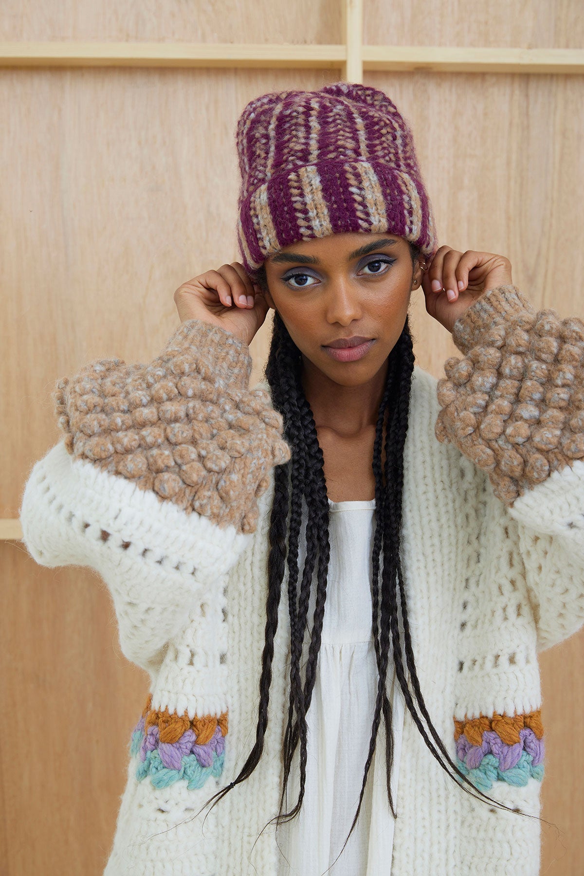 Charondra Beanie in Pure Baby Alpaca Aubergine Bambi