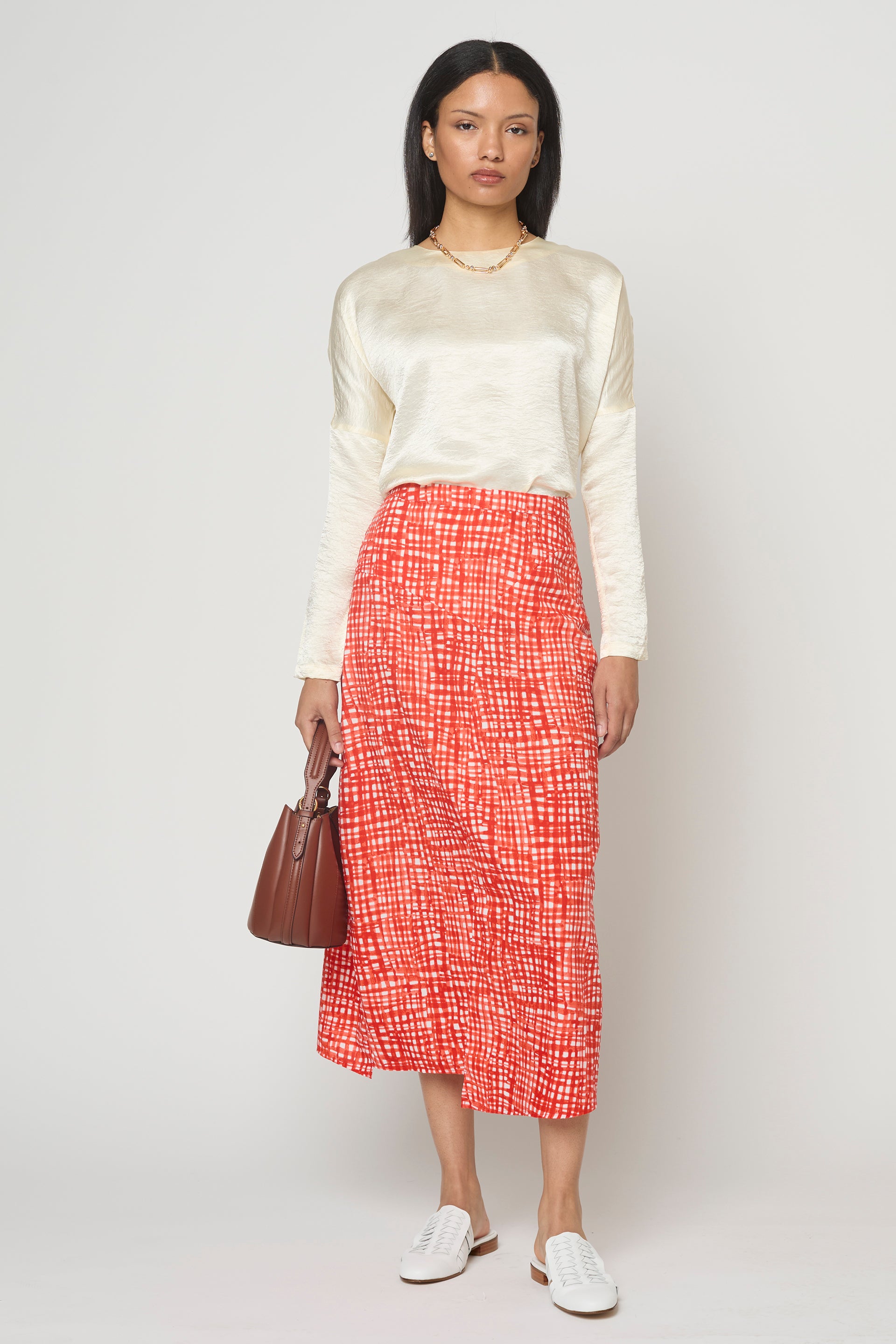 Long Sleeve Top in Crinkled Satin