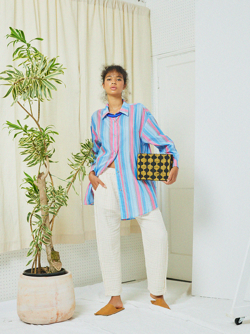 Archive Sale Oversized Overlay in Striped Viscose Cotton