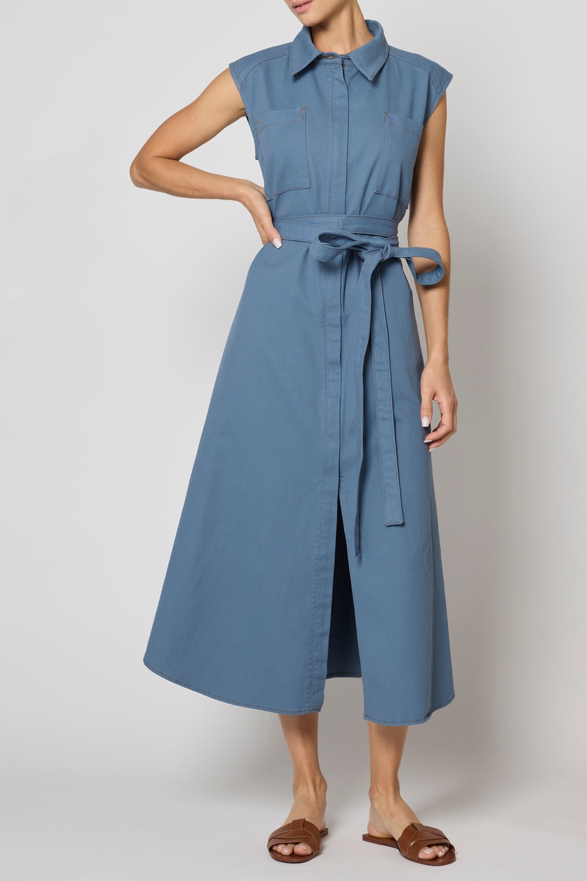 Rana Sleeveless Dress in Twill - Slate