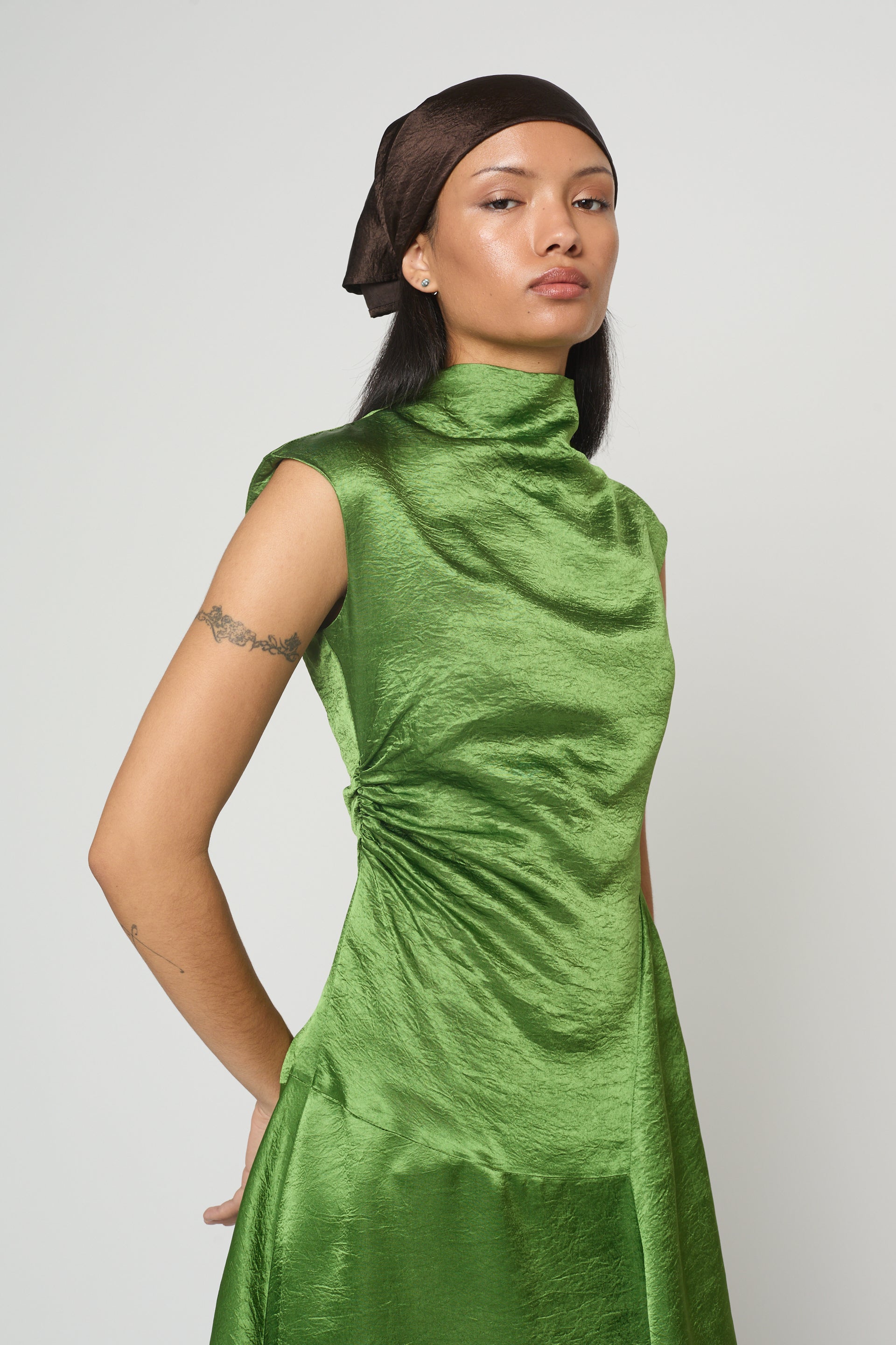 Twisted Dress in Crinkled Satin