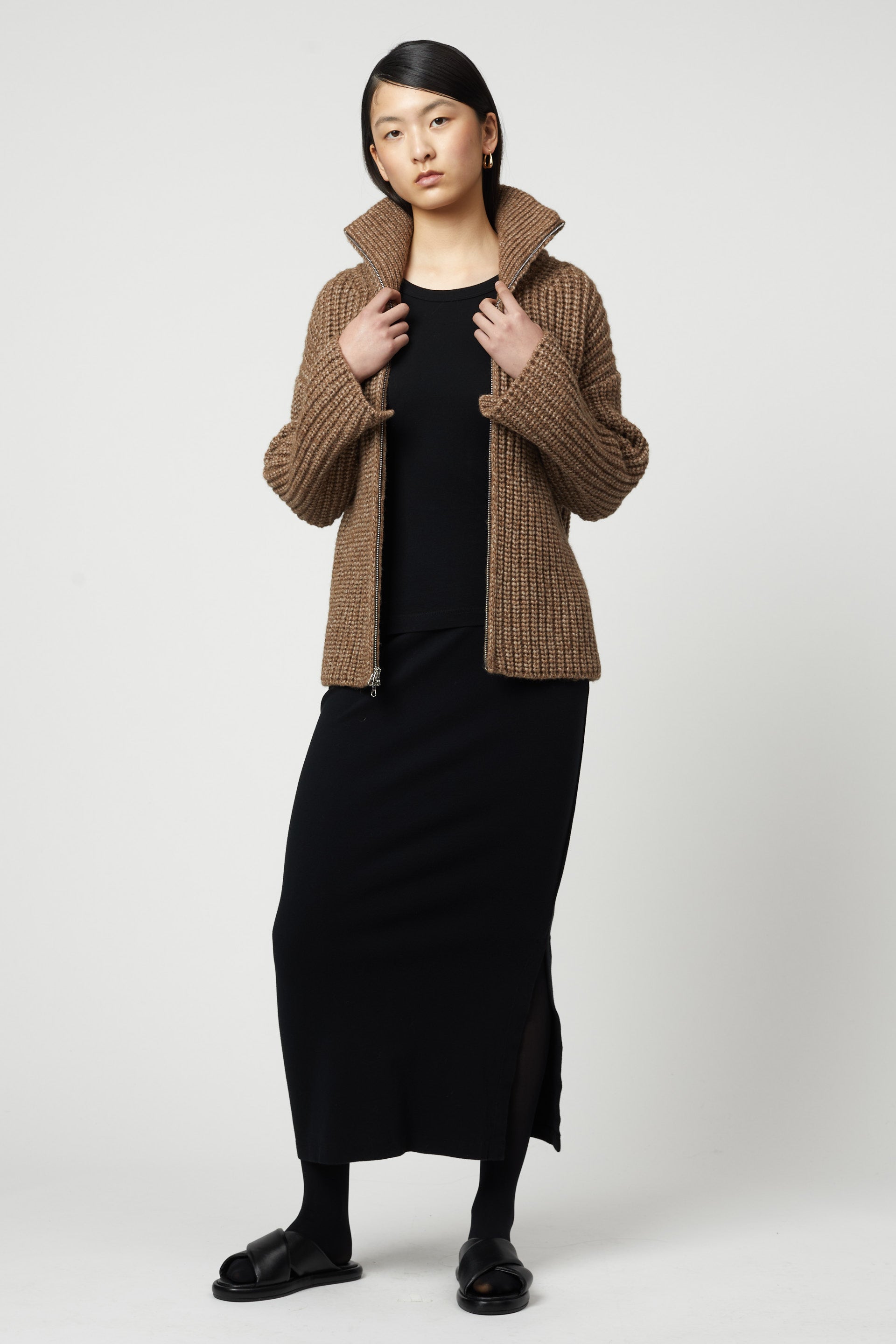 Rib Zip-up Cardigan in Alpaca Pima Blend