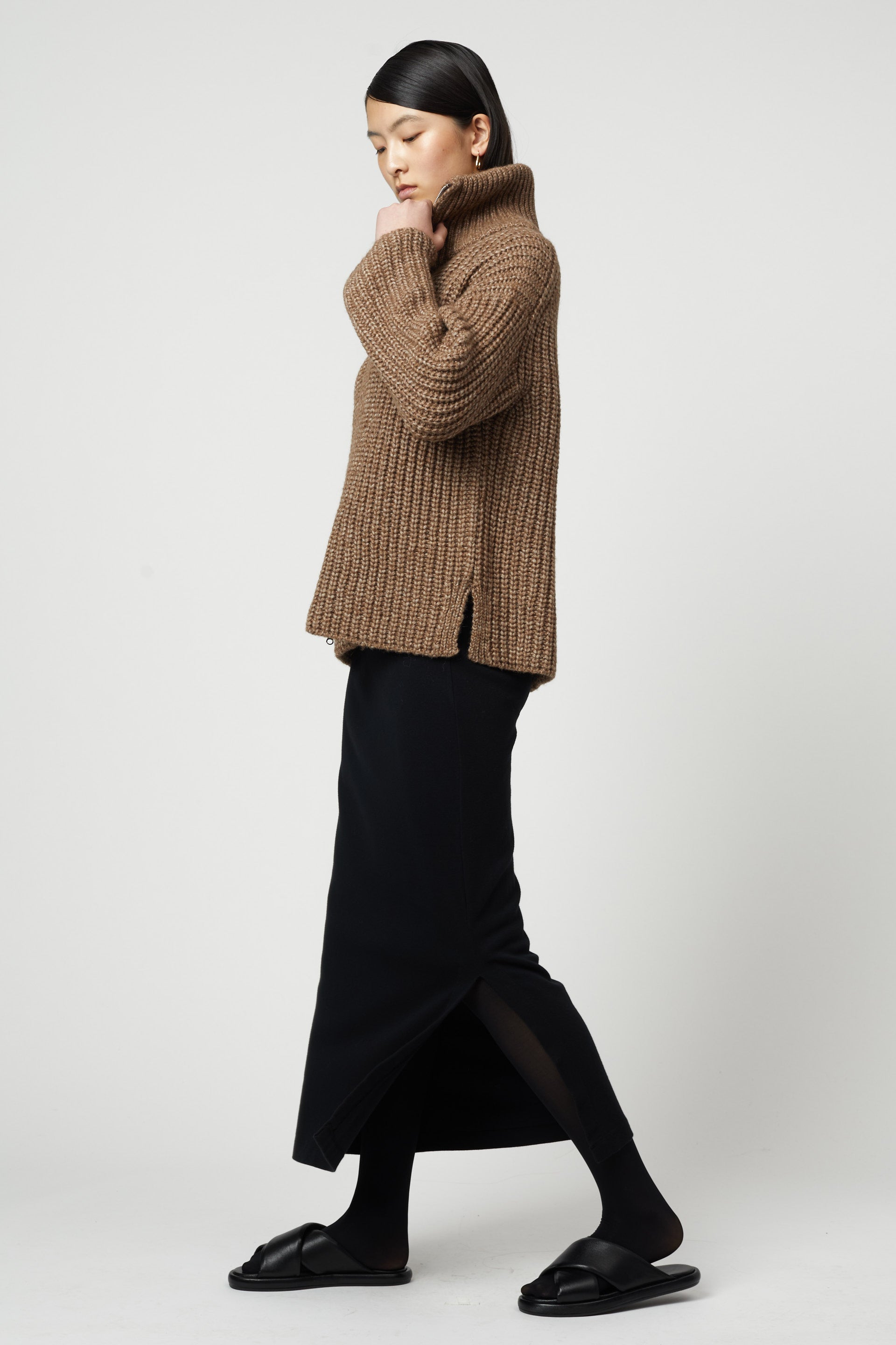 Rib Zip-up Cardigan in Alpaca Pima Blend