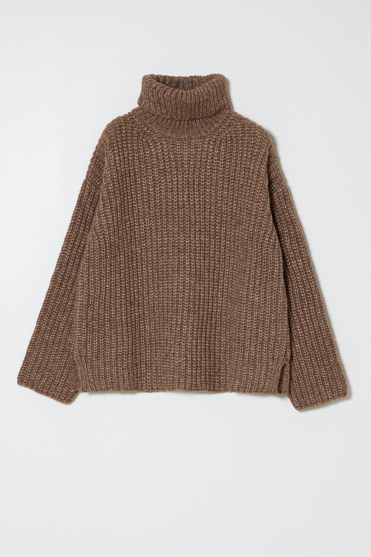 Alpaca Rib Pima Cotton Blend Turtleneck Sweater