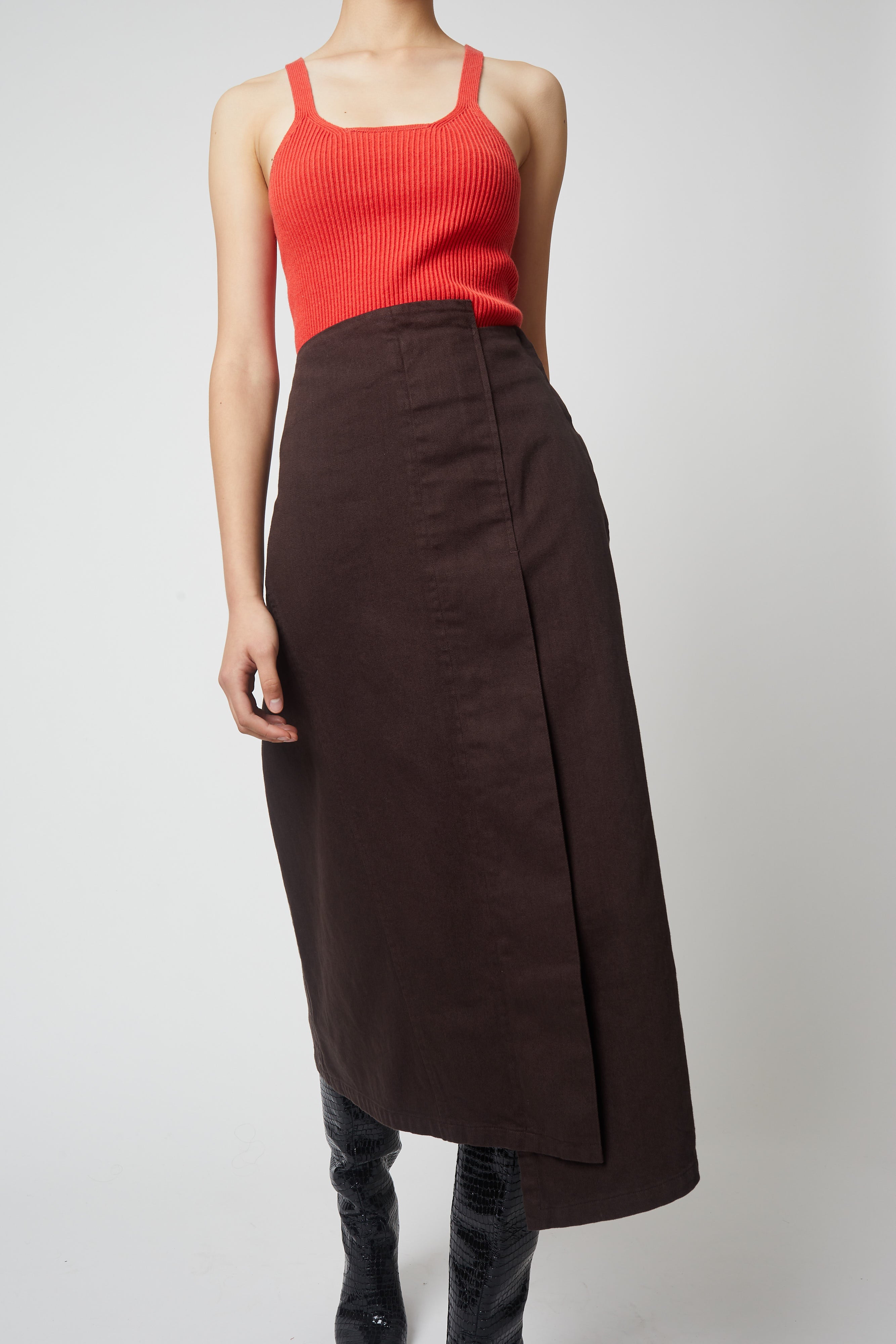 Asymmetrical Twill Long Skirt