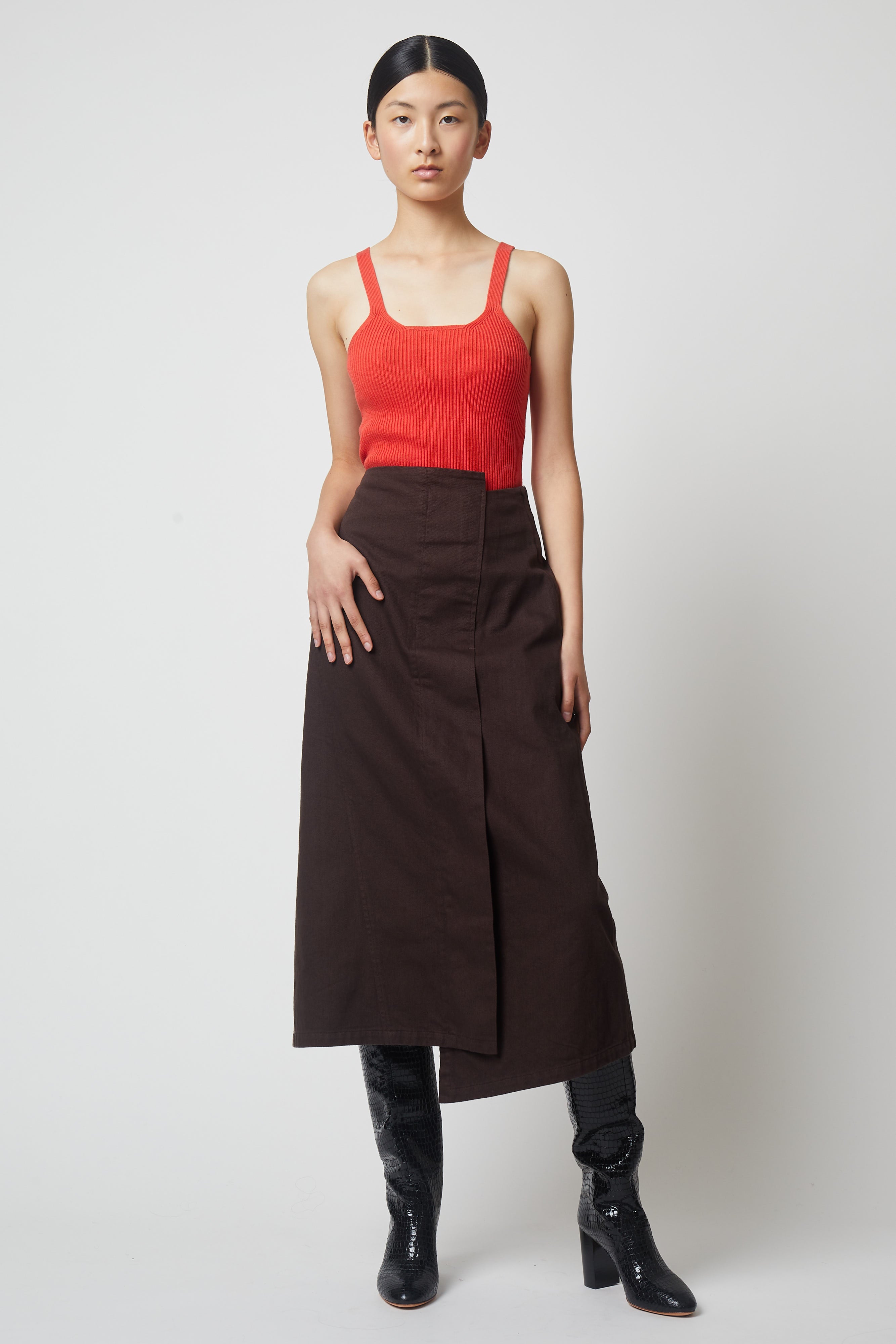 Asymmetrical Twill Long Skirt