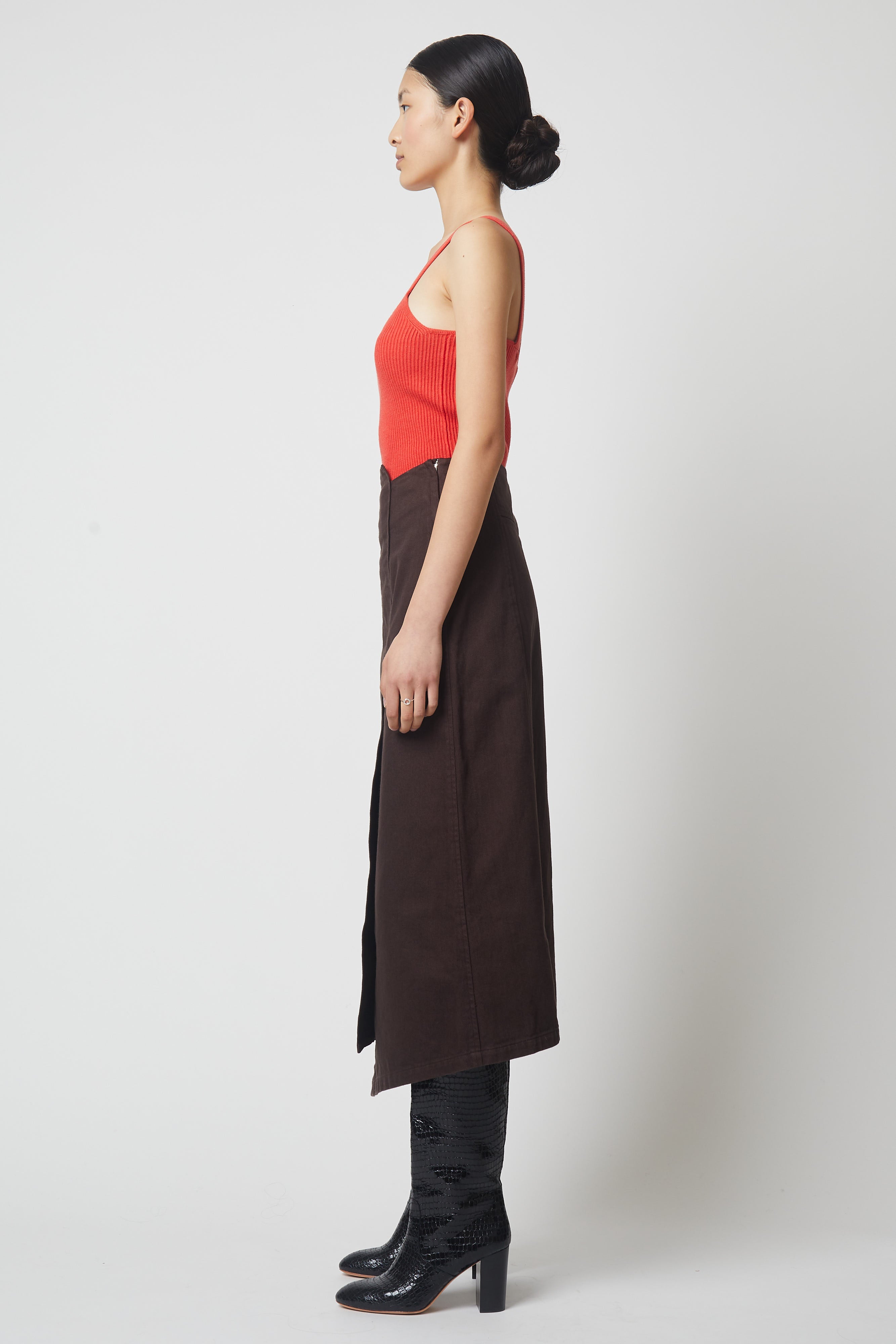 Asymmetrical Twill Long Skirt