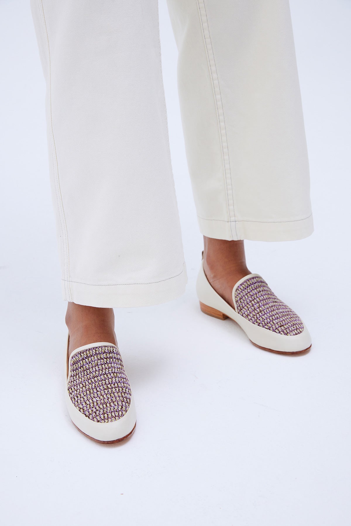 Ines Woven Pima Cotton Detail Leather Loafer