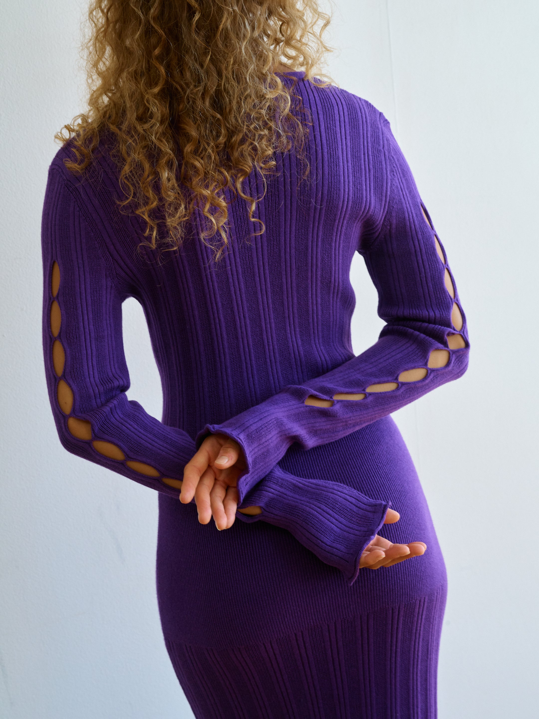 Pointelle Long Eyelet Sleeve Fitted Dress