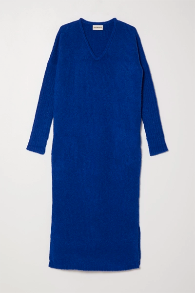 Relaxed V Neck Alpaca Long Dress Blue / XS/S Relaxed V Neck Alpaca Long Dress Blue / XS/S