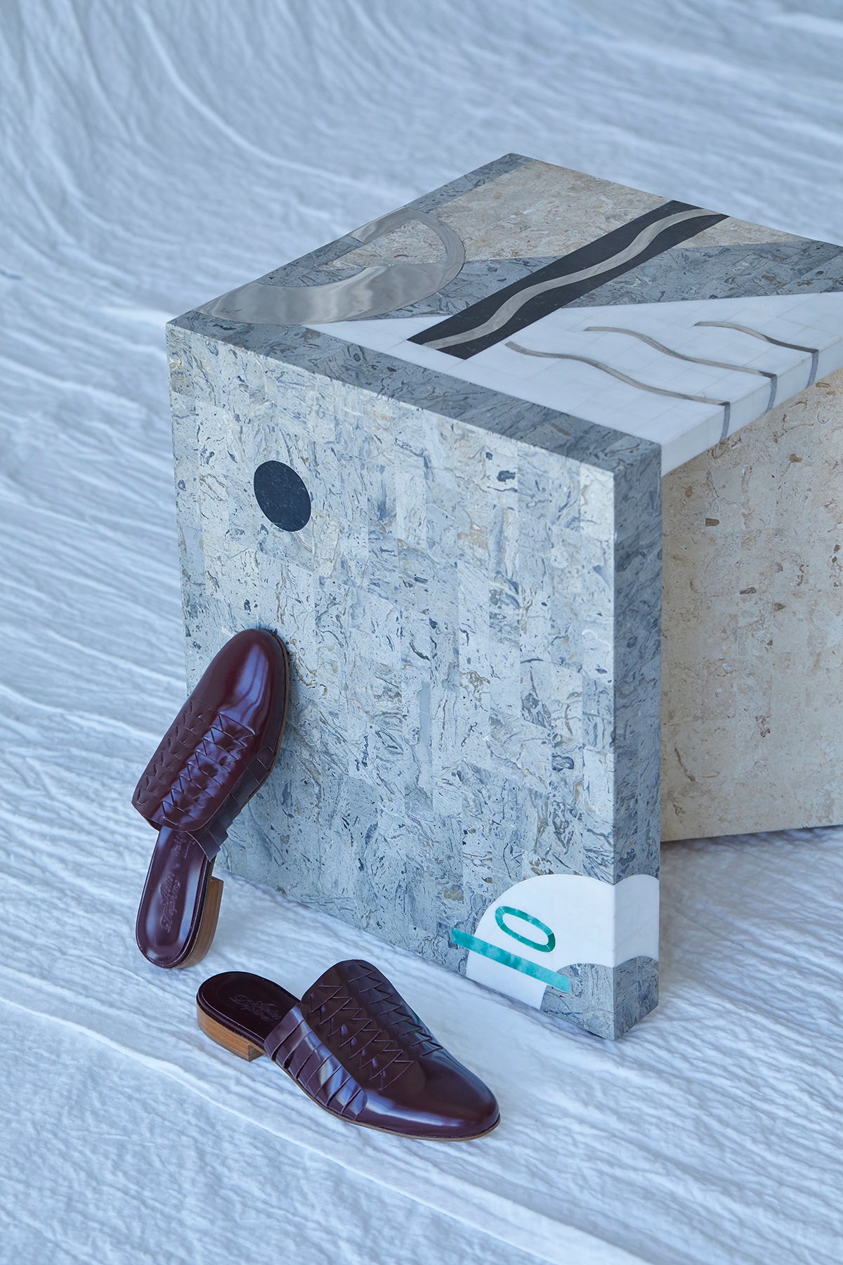 Leather Woven Slides in Mulberry