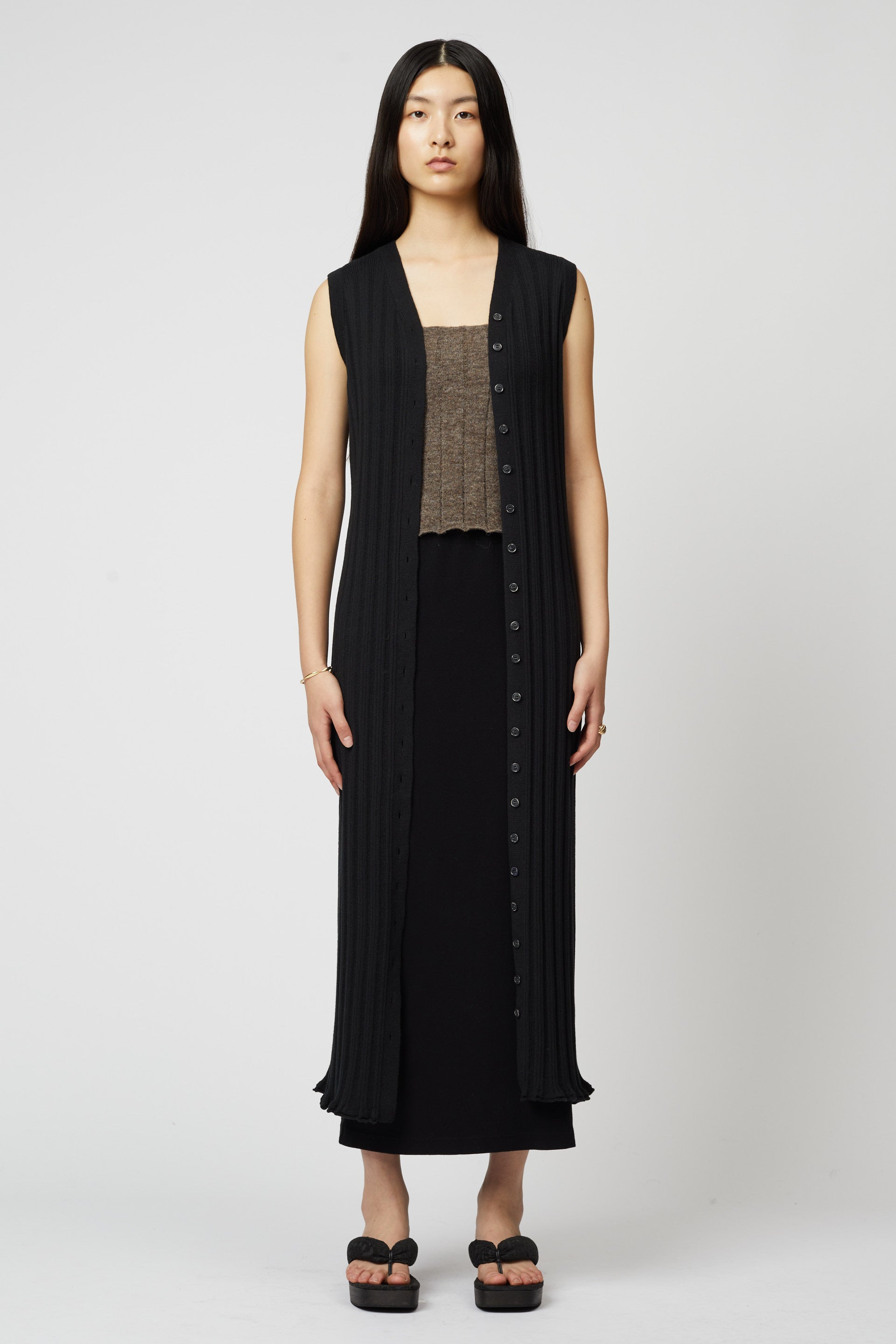 Pointelle Slim Long Vest Dress