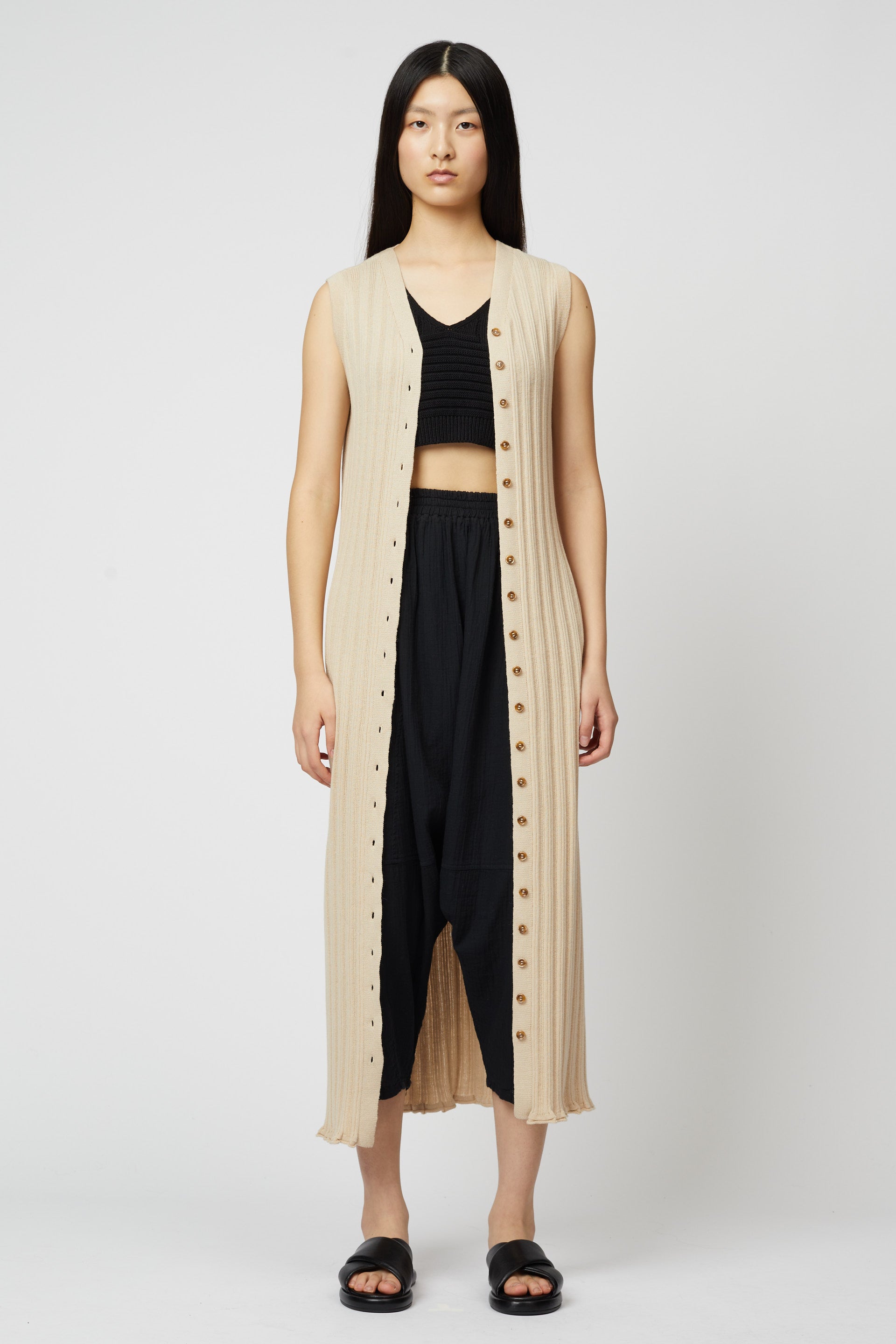Pointelle Slim Long Vest Dress
