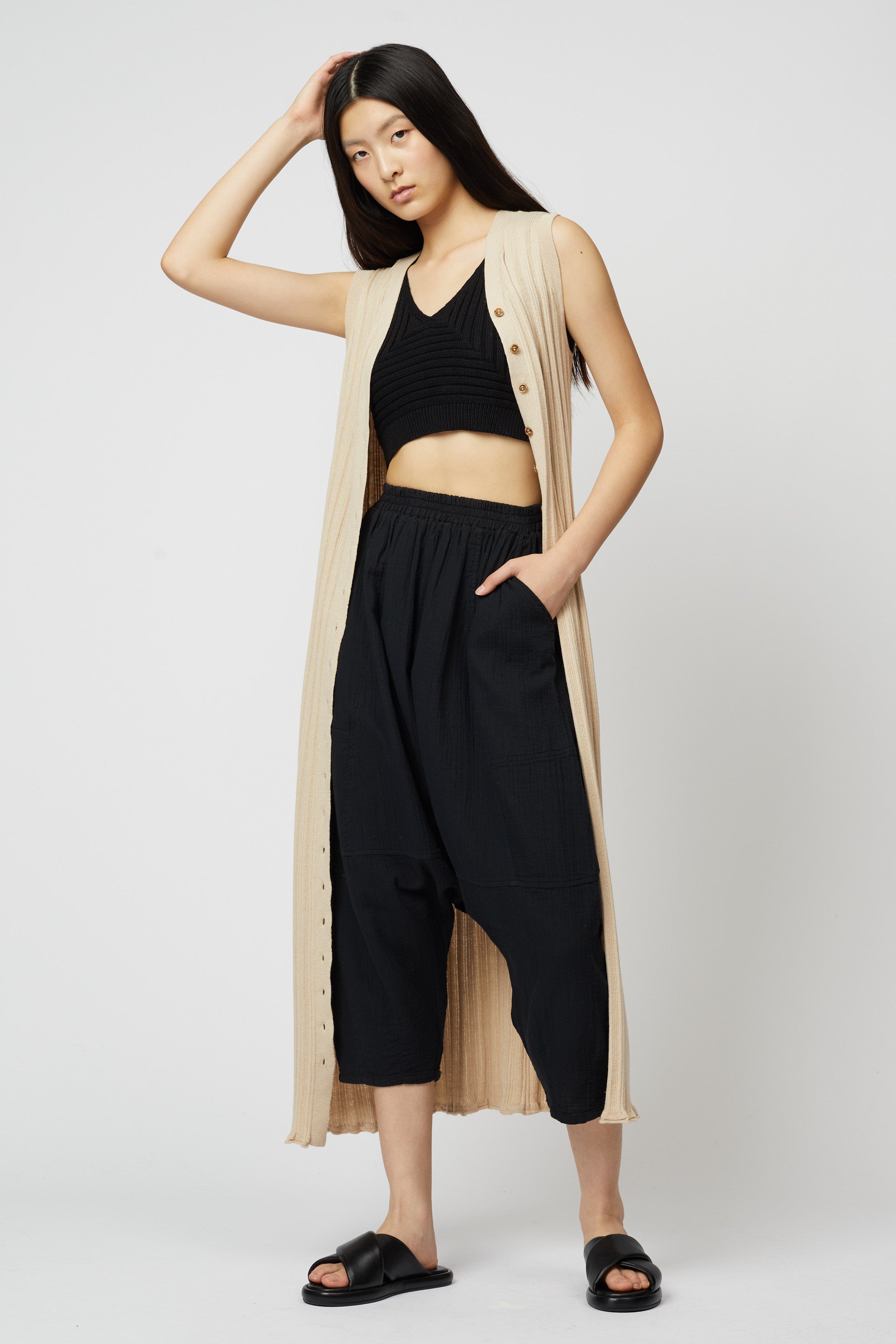 Pointelle Slim Long Vest Dress