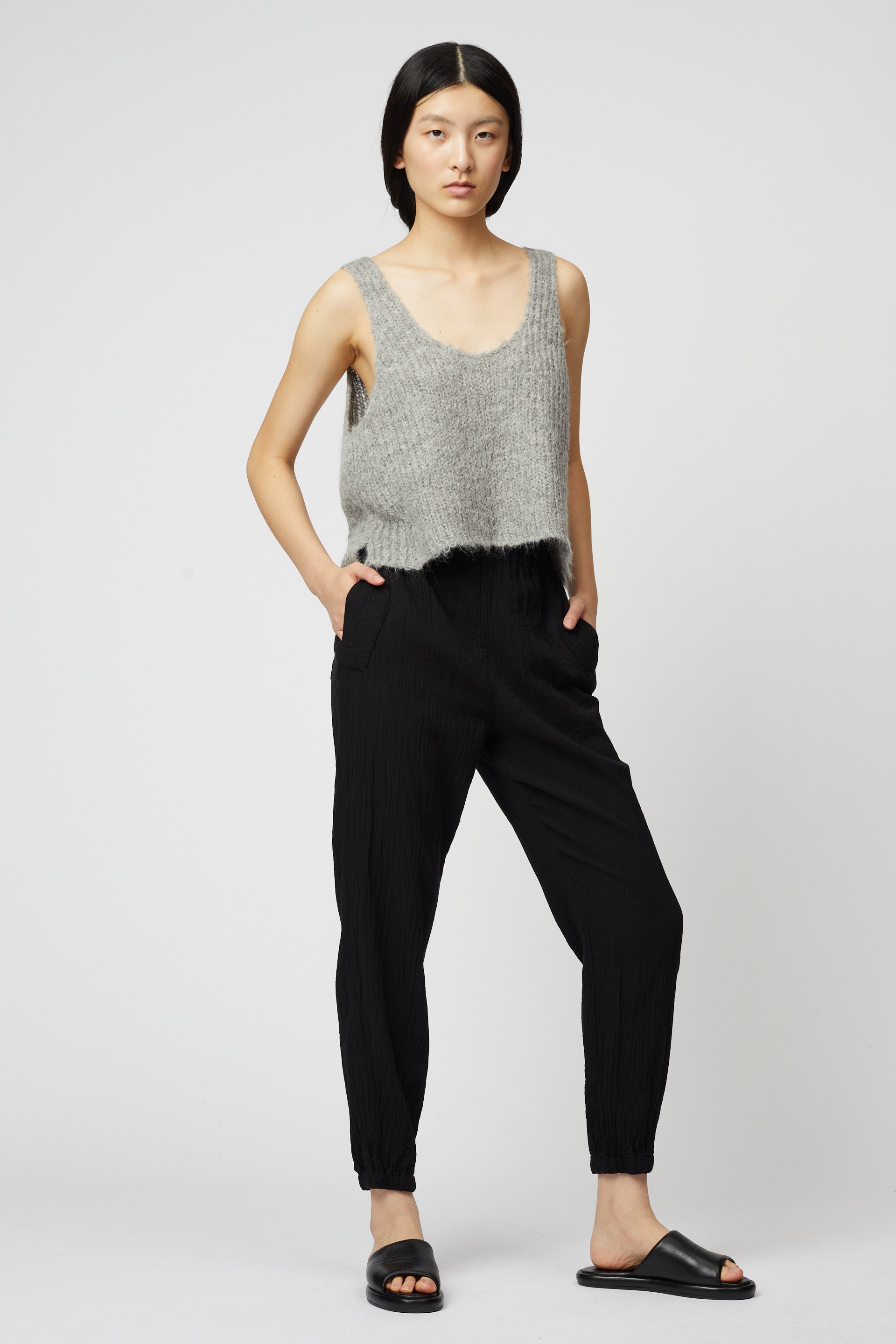 Tapered Crinkled Cotton Pant