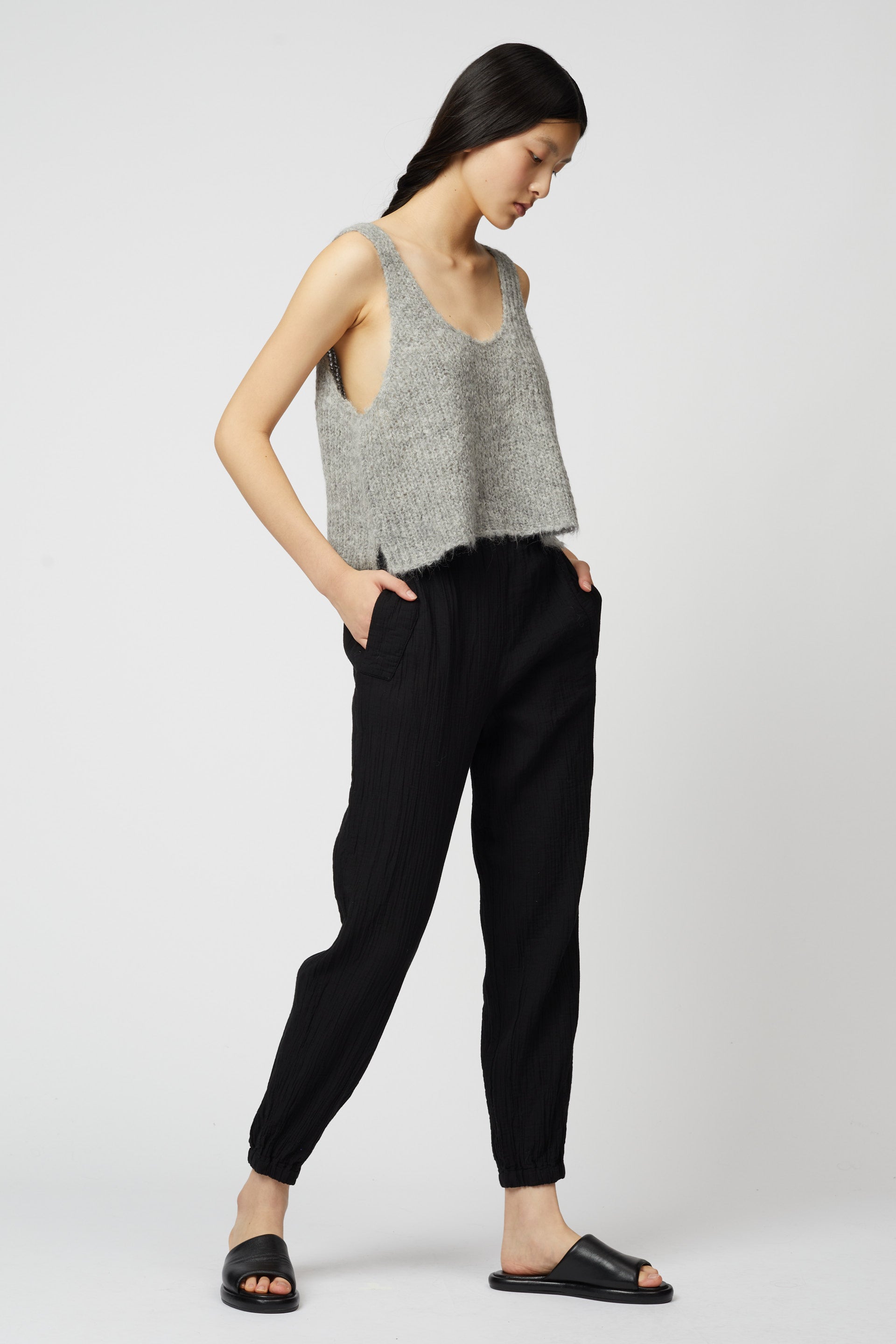 Tapered Crinkled Cotton Pant