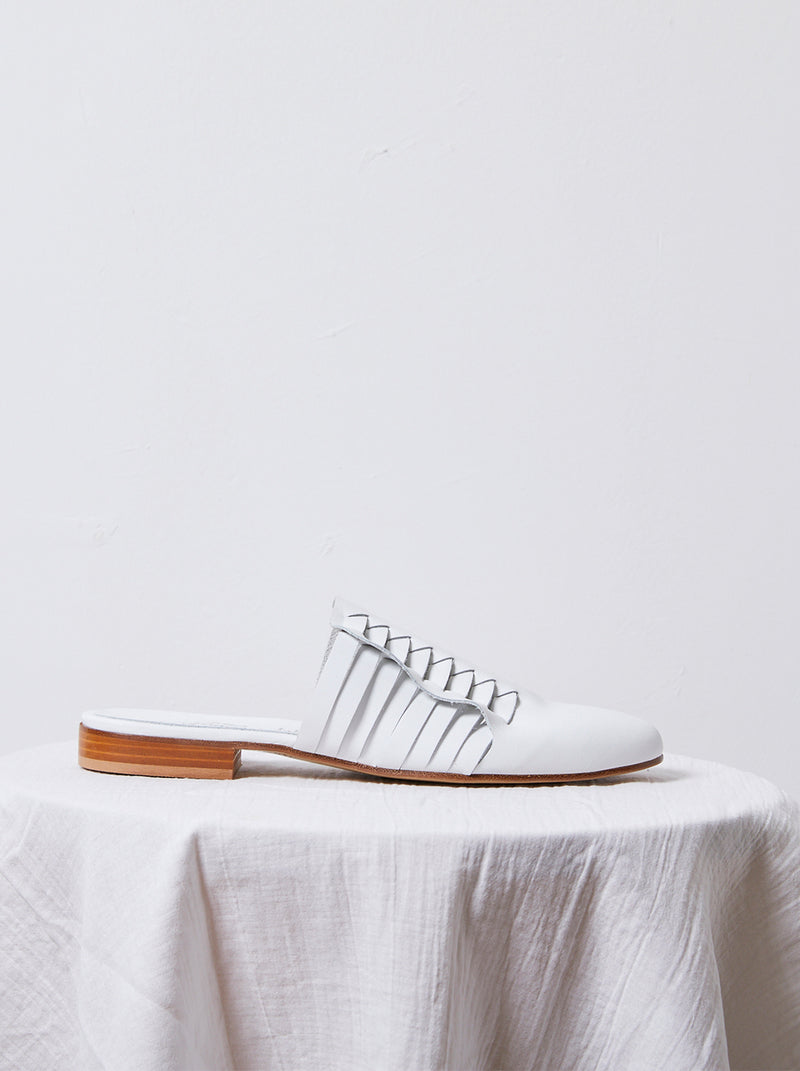 Archive Sale Leather Woven Slides in White
