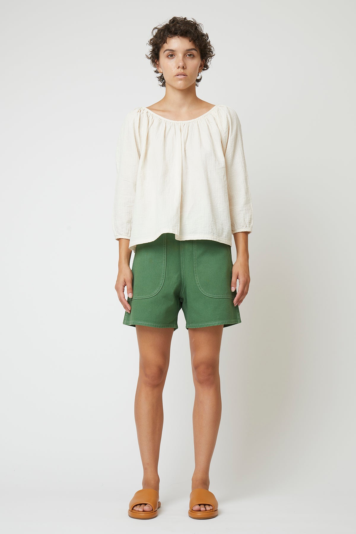 しわ加工コットンのアフトントップ