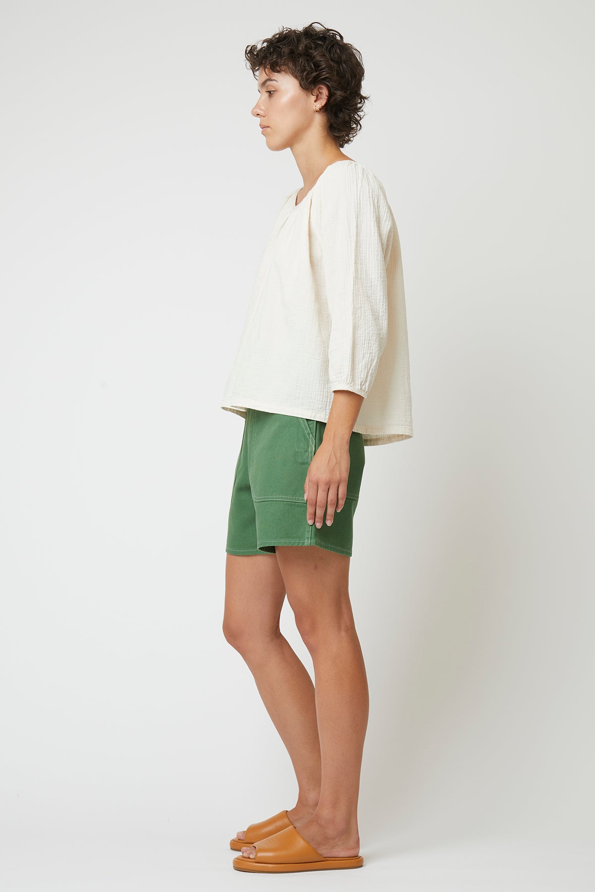 しわ加工コットンのアフトントップ