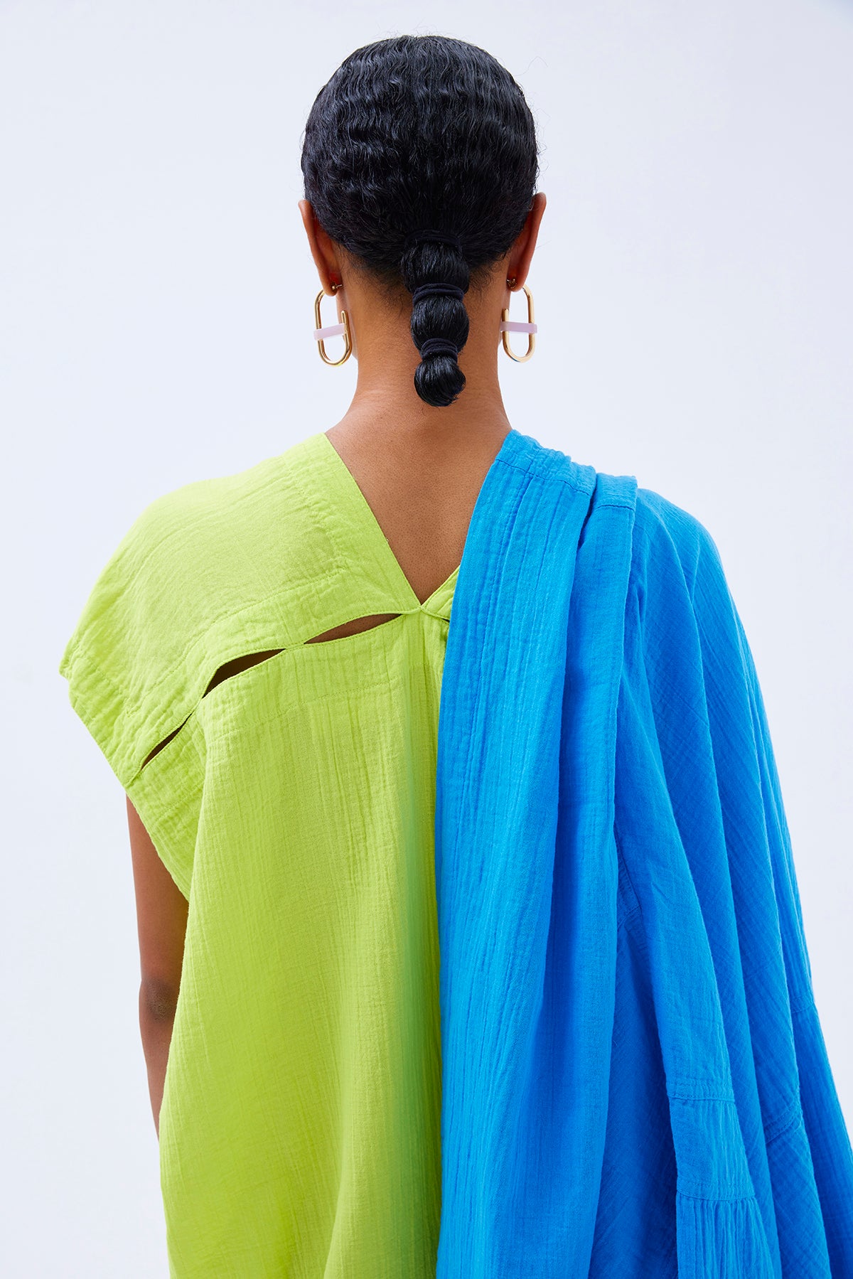 しわ加工コットンのクレセントドレス ロング、季節のカラー