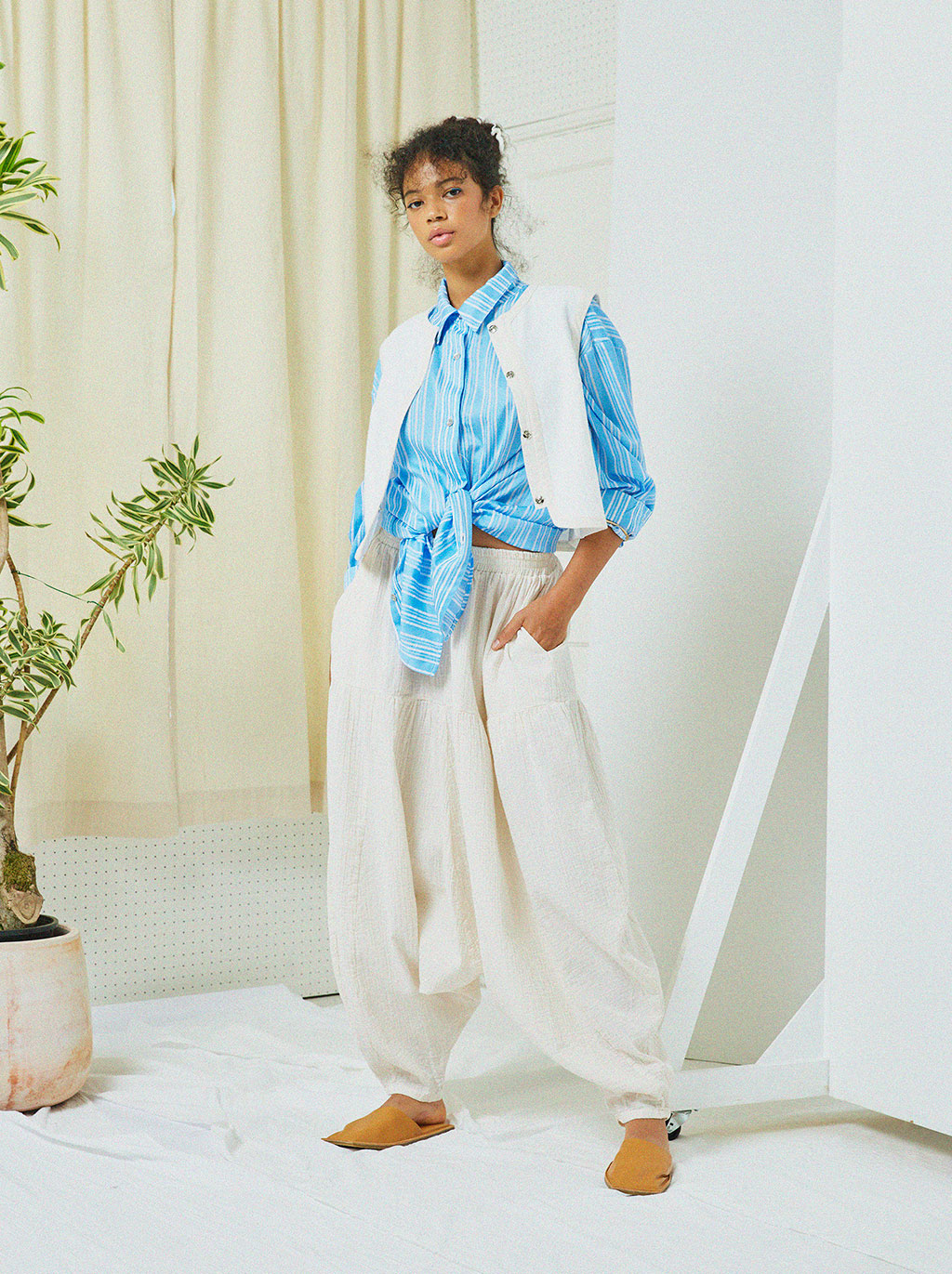 ミチパンツ しわ加工コットン コアカラー