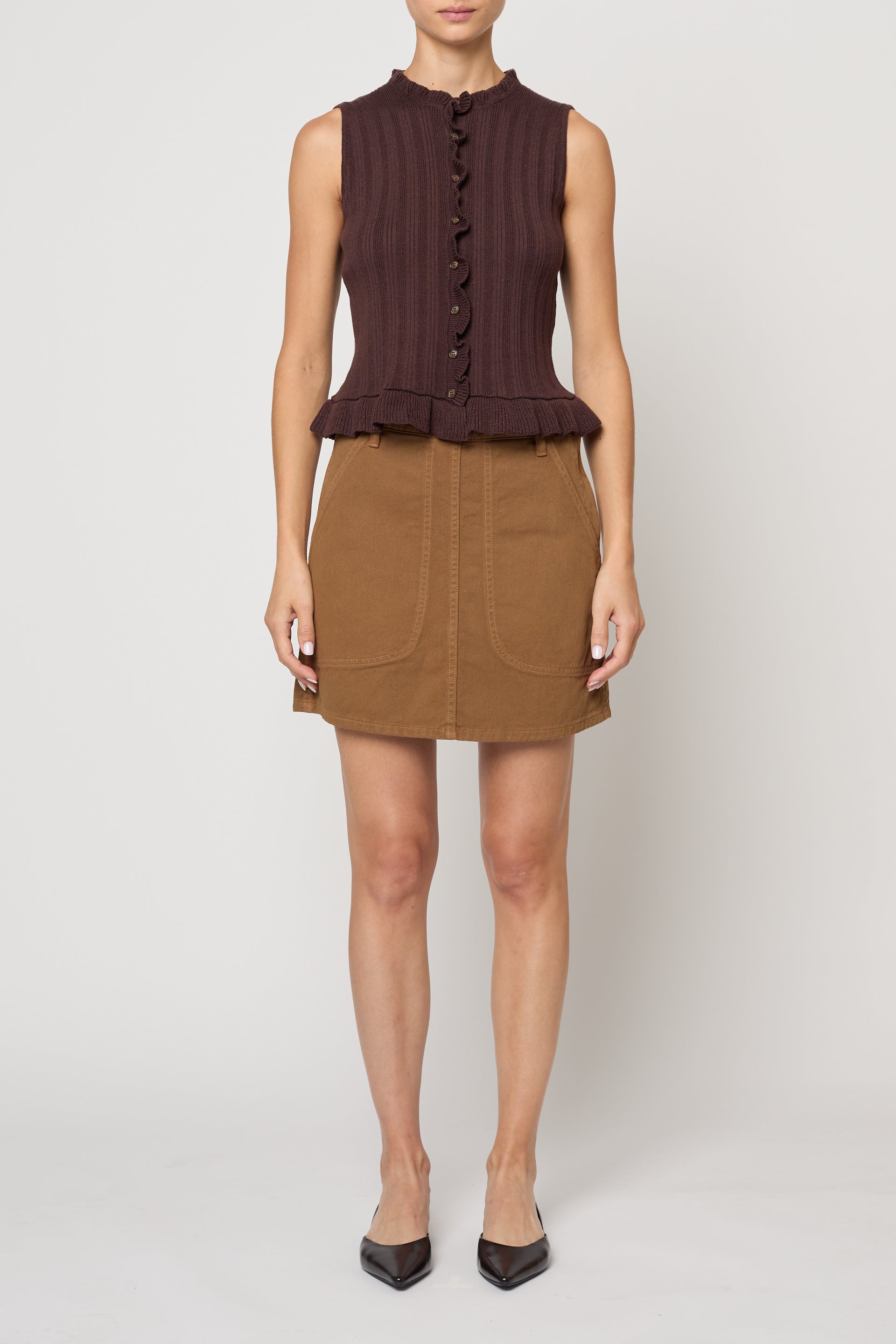 Pointelle Ruffle Top in Cotton