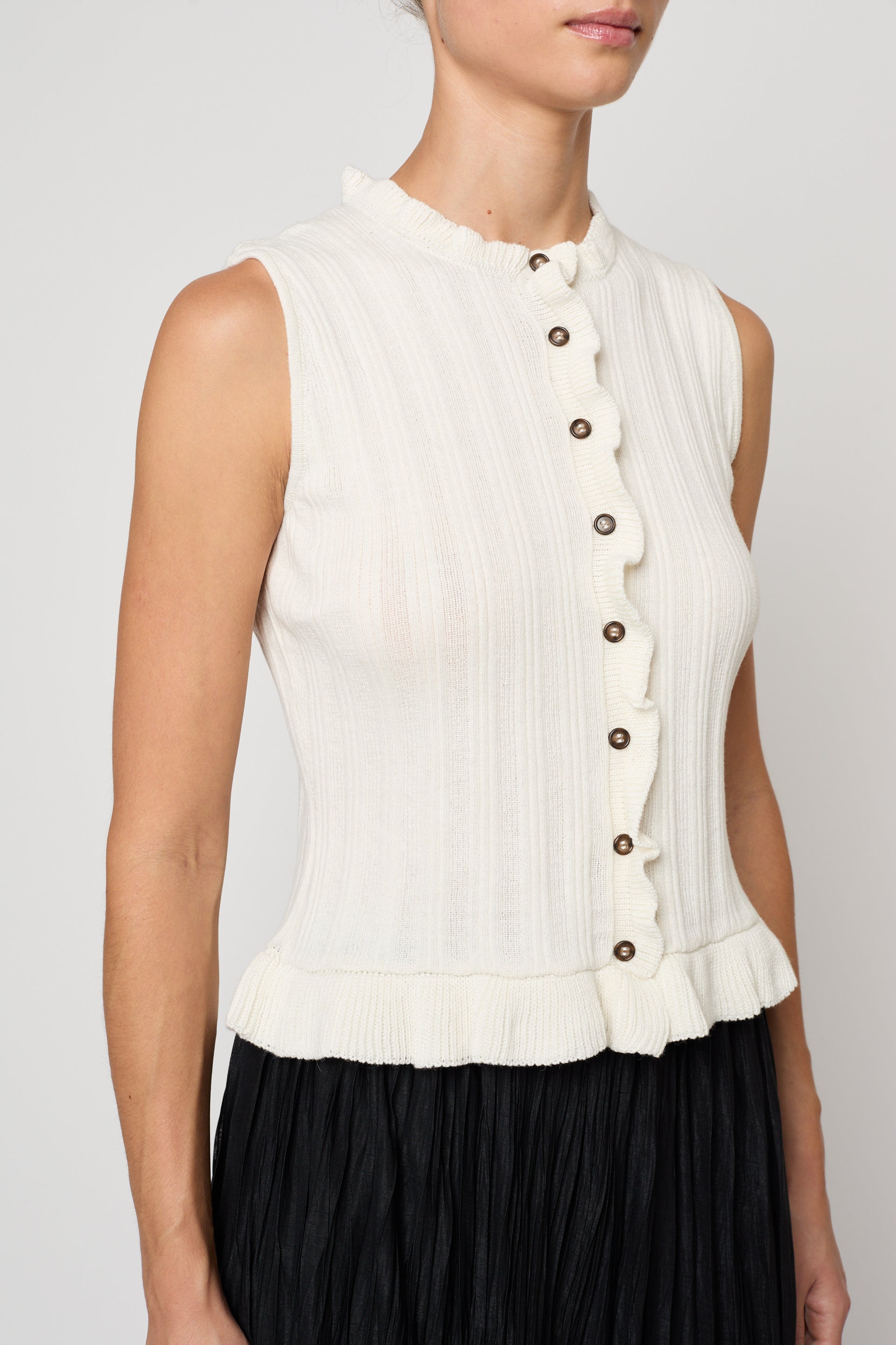 Pointelle Ruffle Top in Cotton