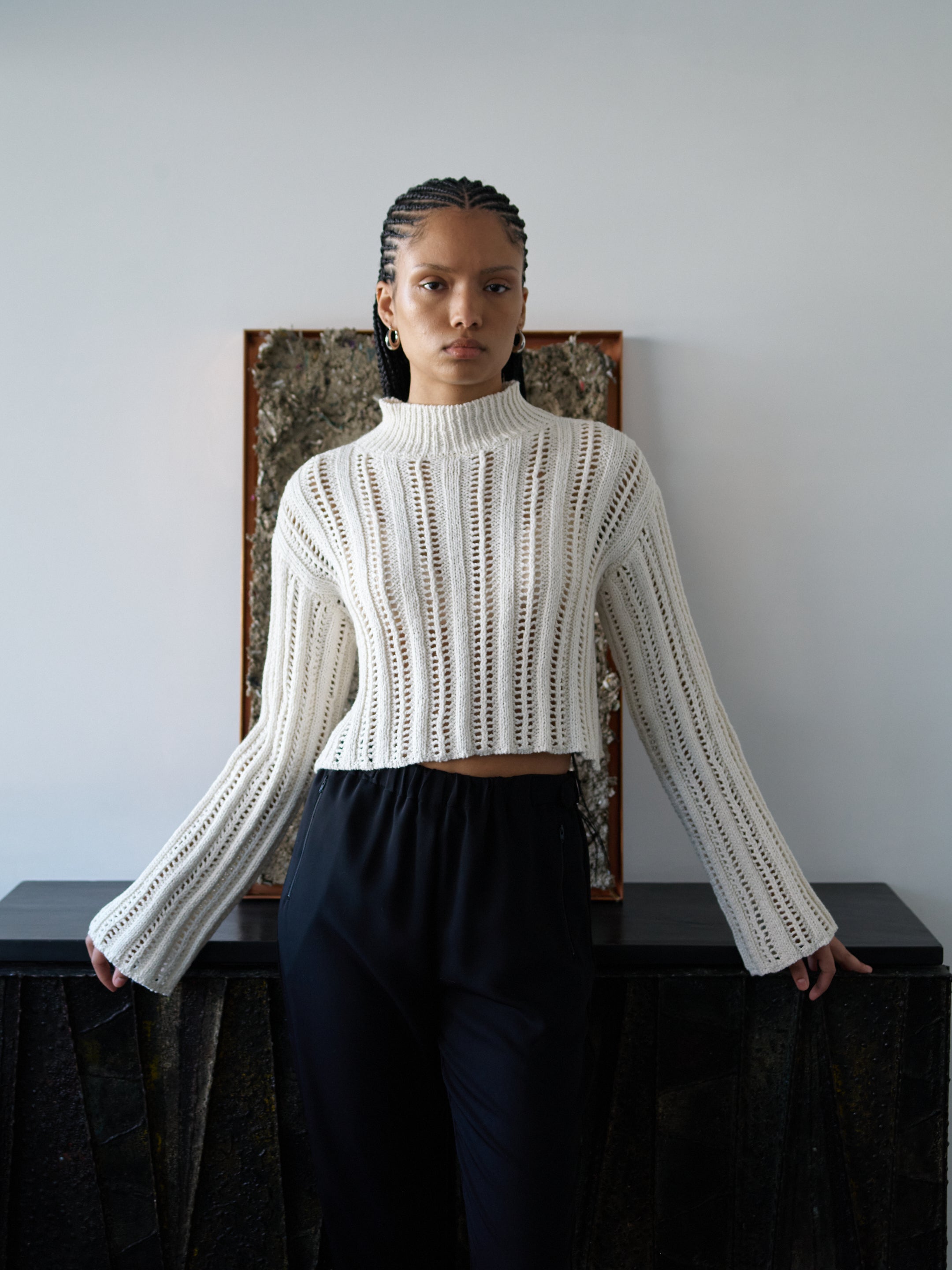 Lousanne Sweater Top in Cotton Knit - Cream