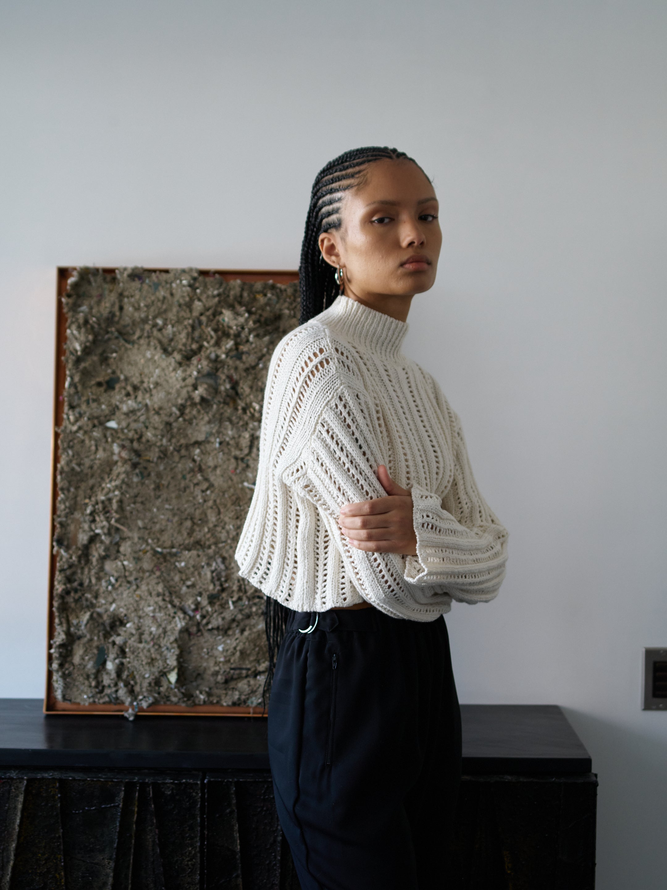 Lousanne Sweater Top in Cotton Knit - Cream