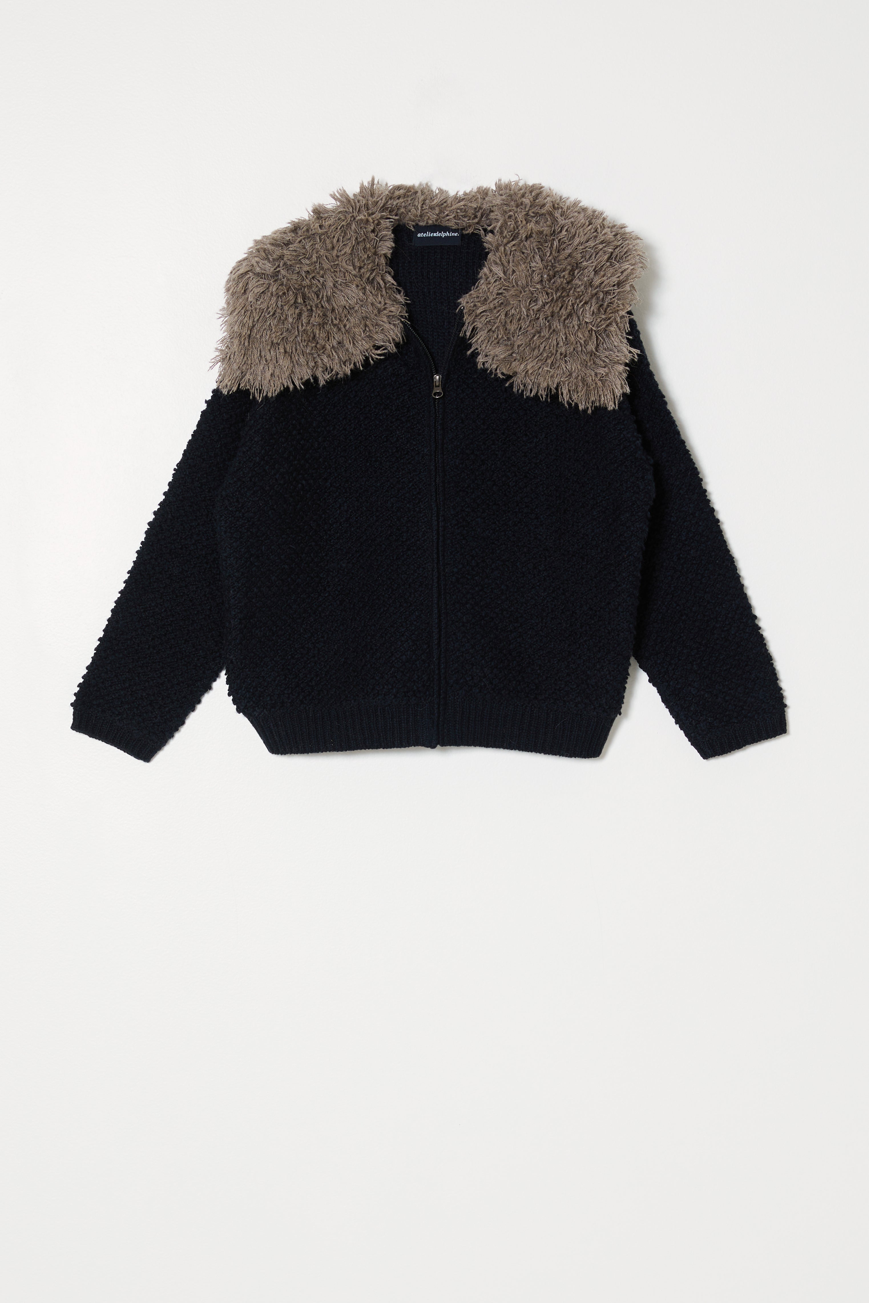 Cropped Bomber Cardigan with Alpaca Fur Collar