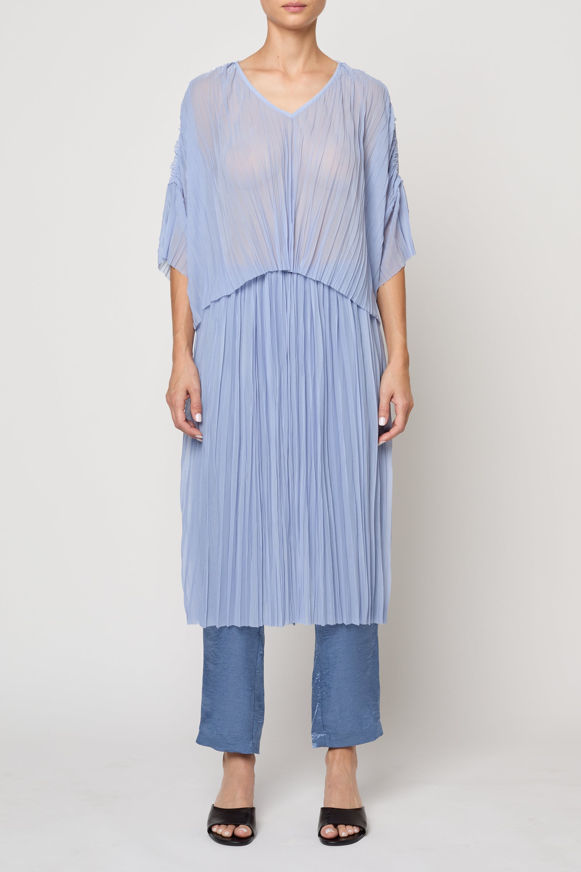 Flared Tee in Random Pleats Chiffon