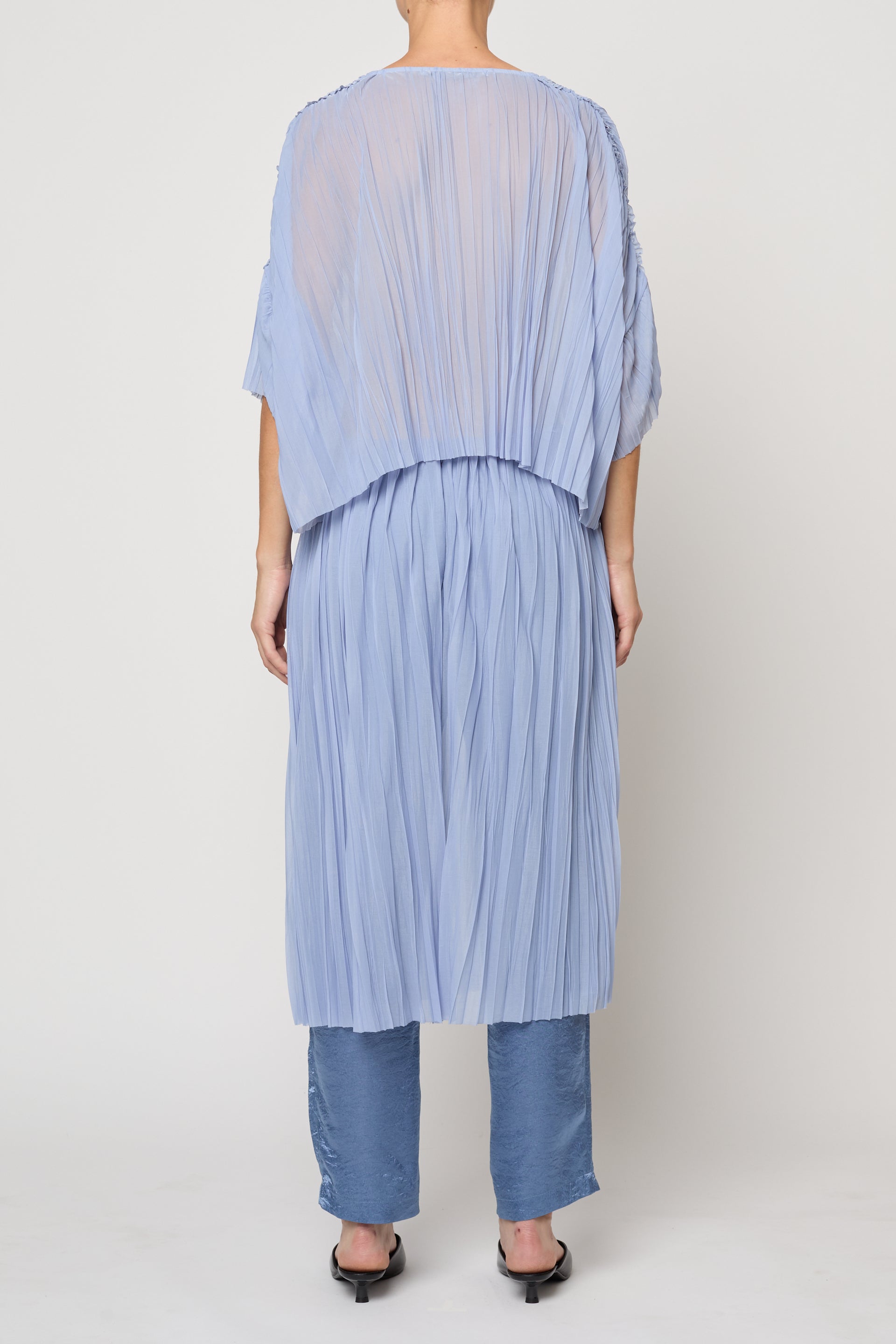Flared Tee in Random Pleats Chiffon