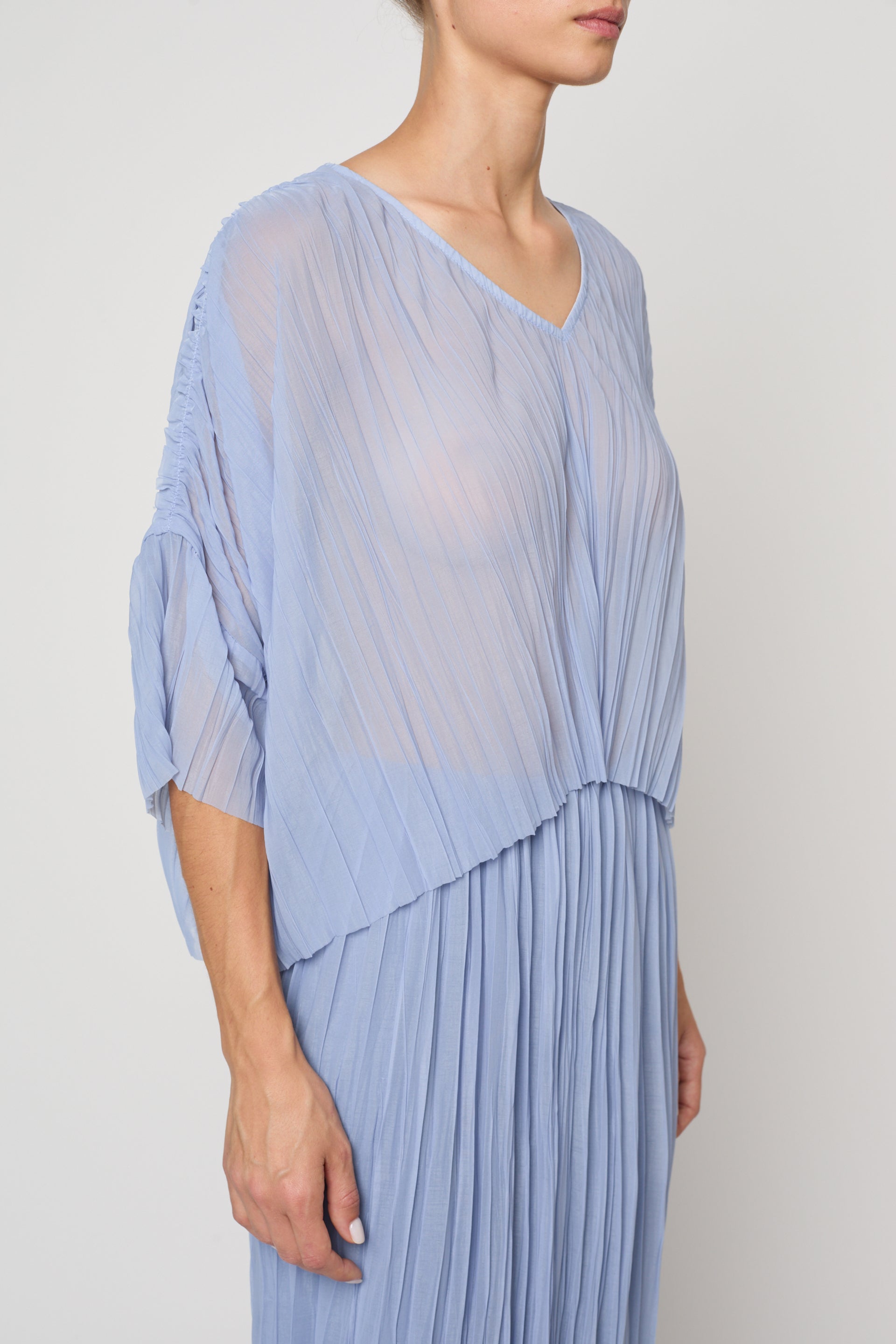 Flared Tee in Random Pleats Chiffon