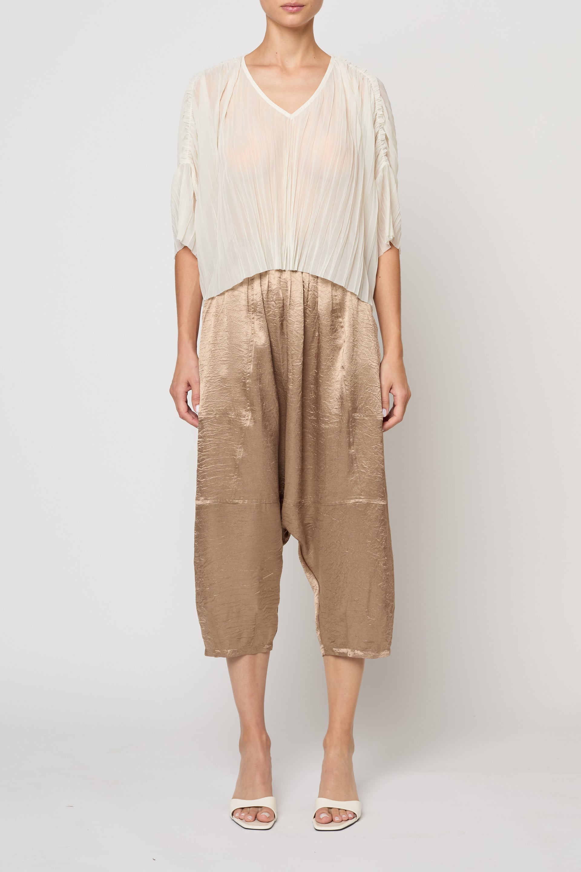 Flared Tee in Random Pleats Chiffon