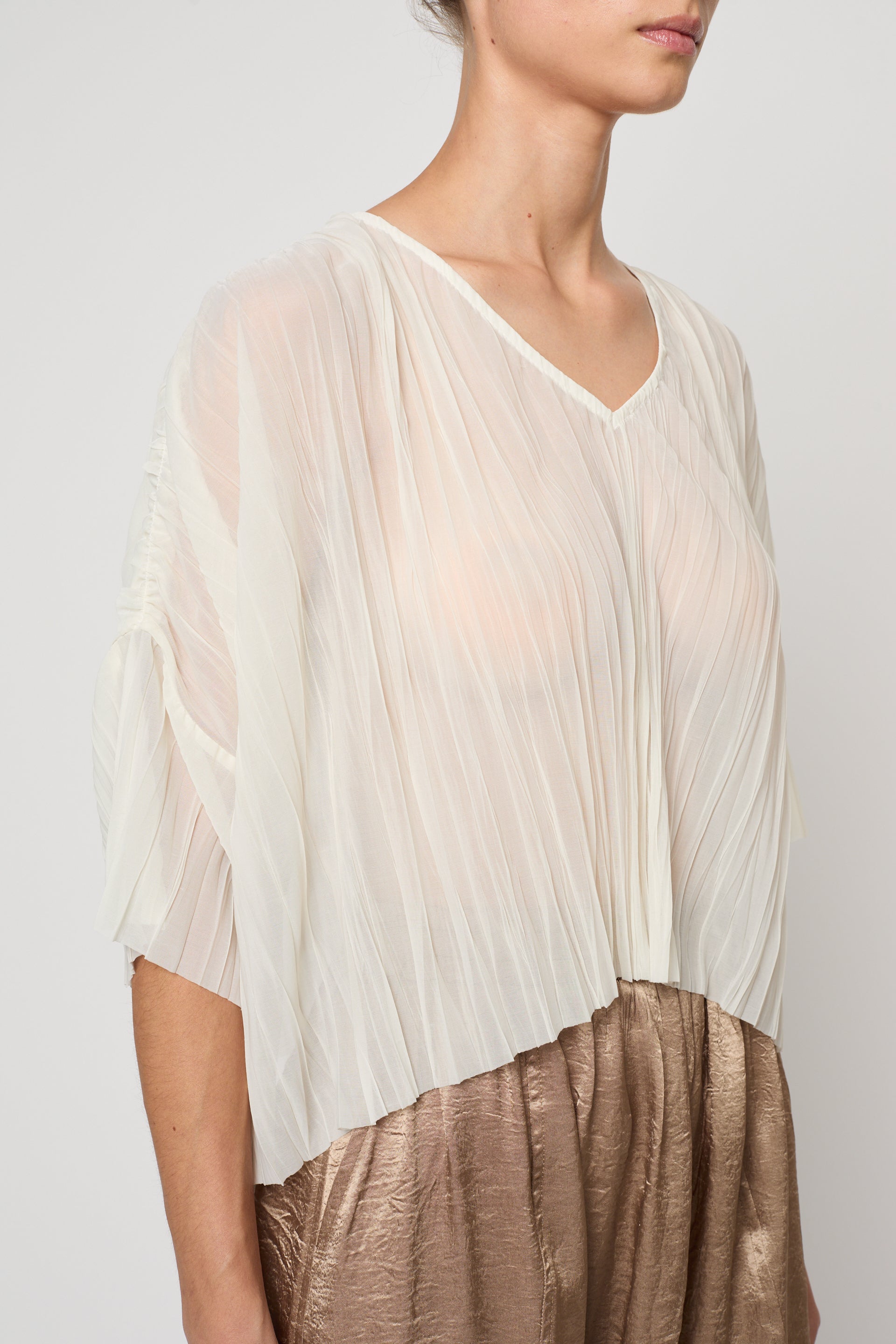 Flared Tee in Random Pleats Chiffon
