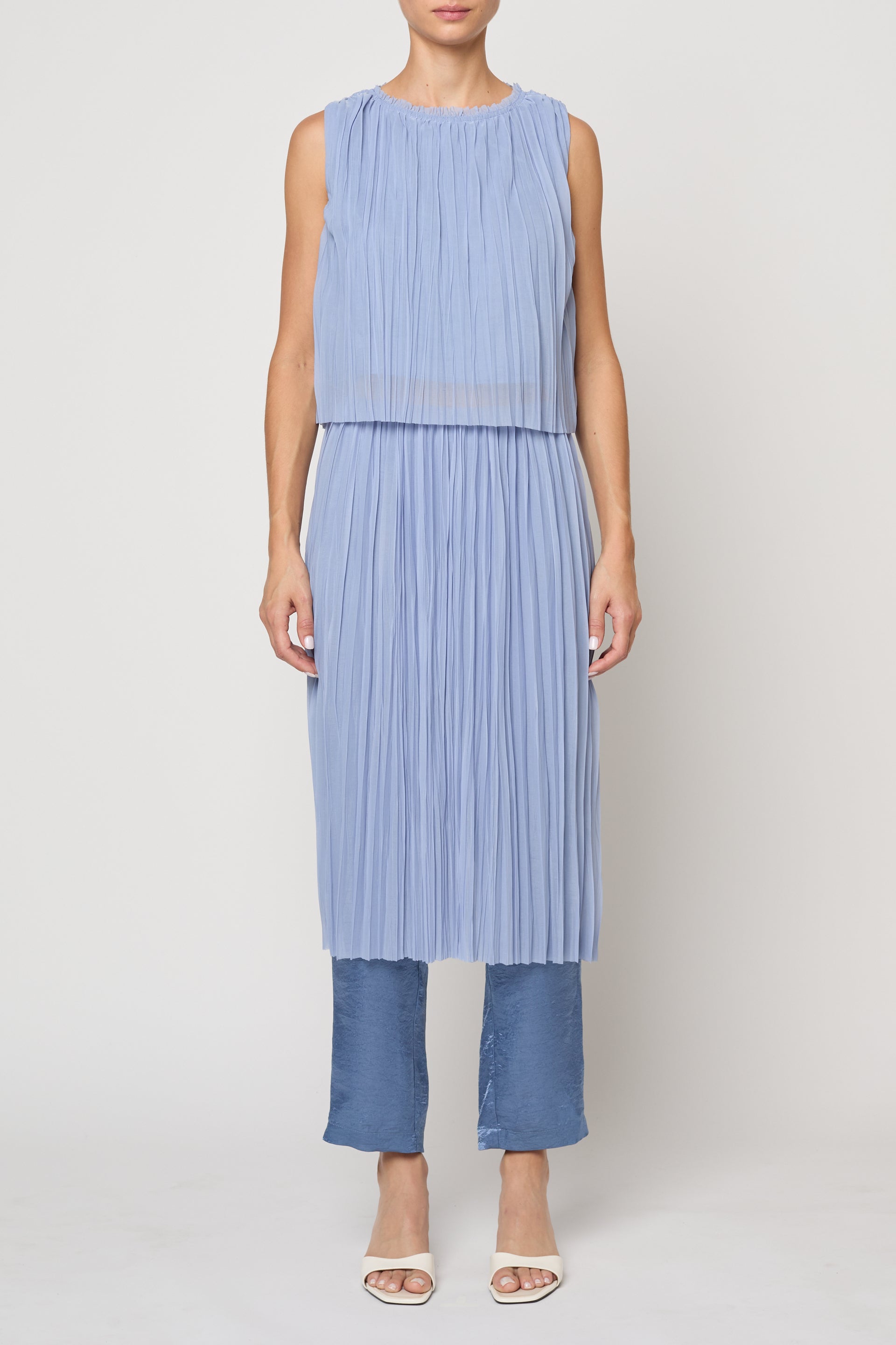 Crop Tank in Random Pleats Chiffon