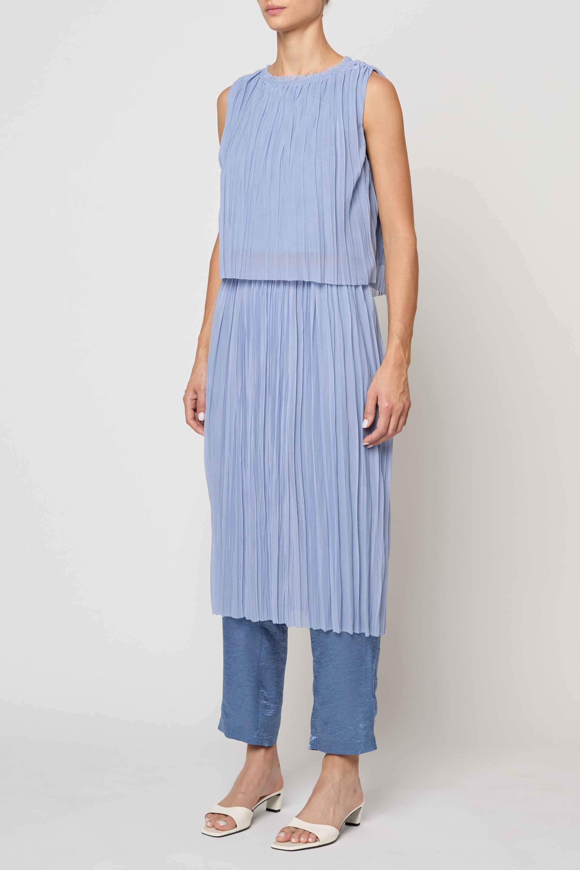 Crop Tank in Random Pleats Chiffon