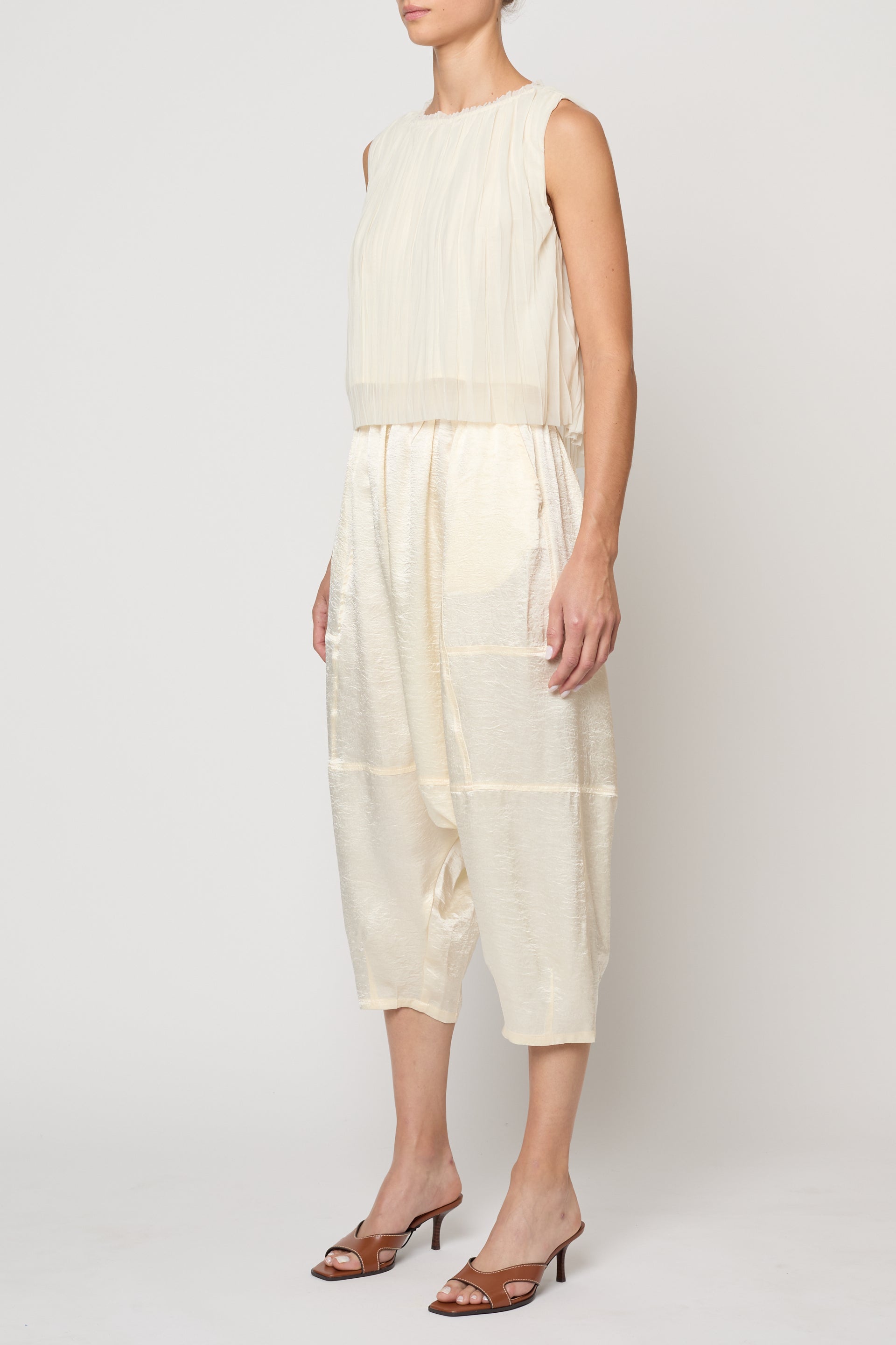 Crop Tank in Random Pleats Chiffon