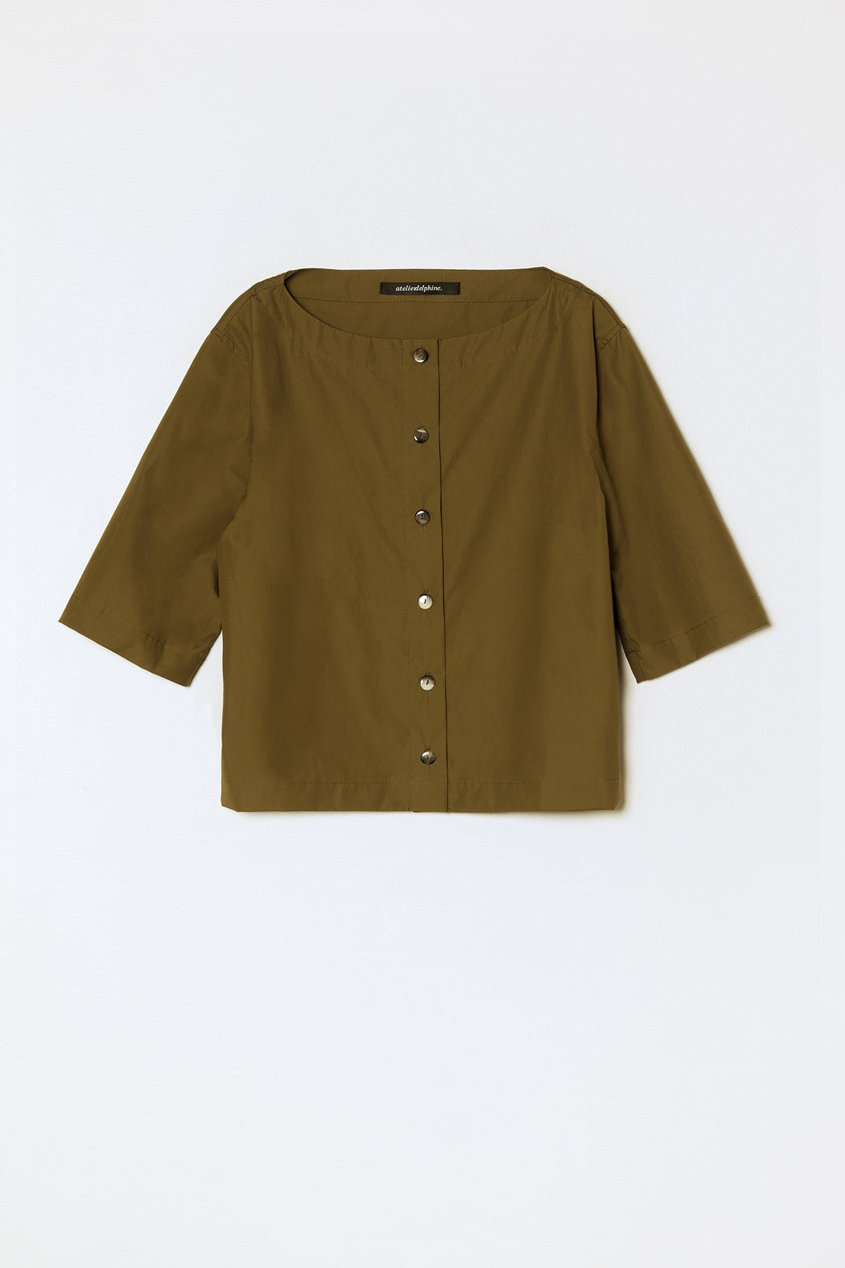 Boatneck Shirt in Pima Cotton Poplin - Moss