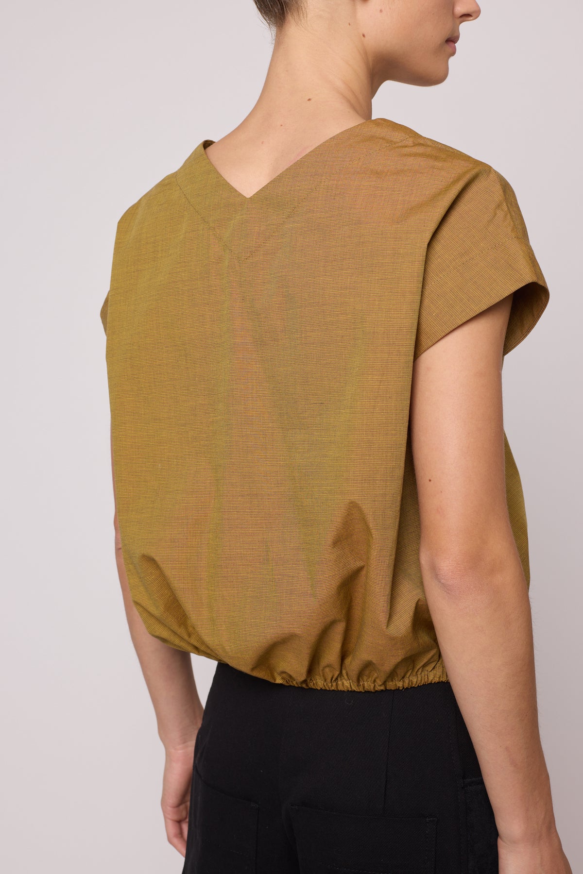 V Neck Danielle Top in Grain Poplin - Mustard