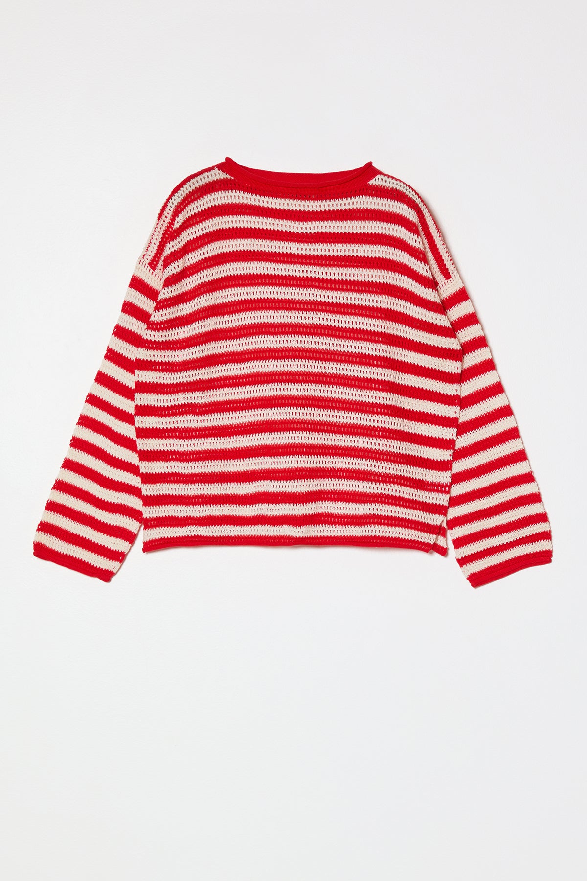 Leilani Sweater in Openwork Knit - Red & White