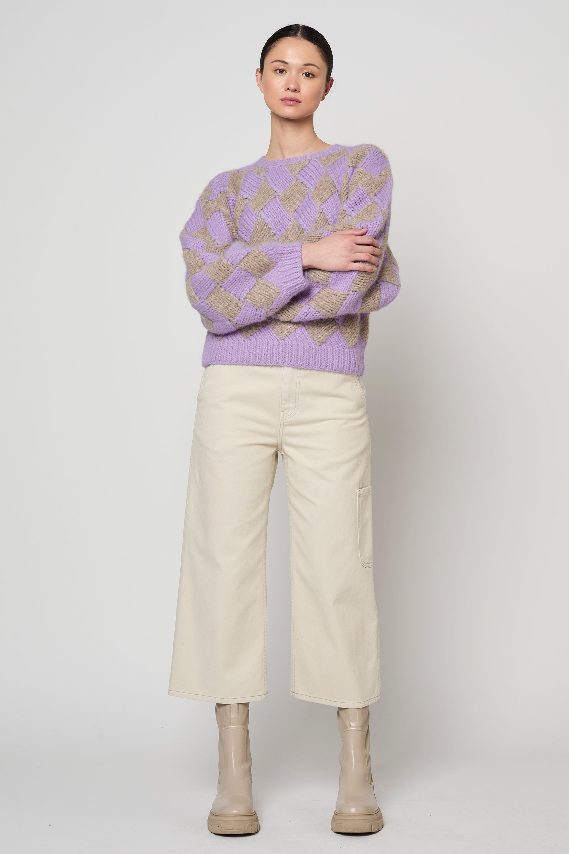 BALLOON SLEEVE SWEATER ENTRELAC